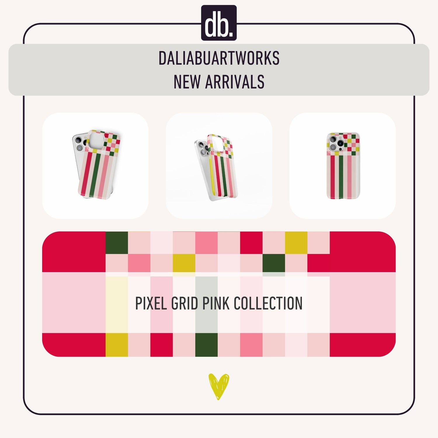 New collection arrival - Pixel Grid Pink made of pixels and stripes.