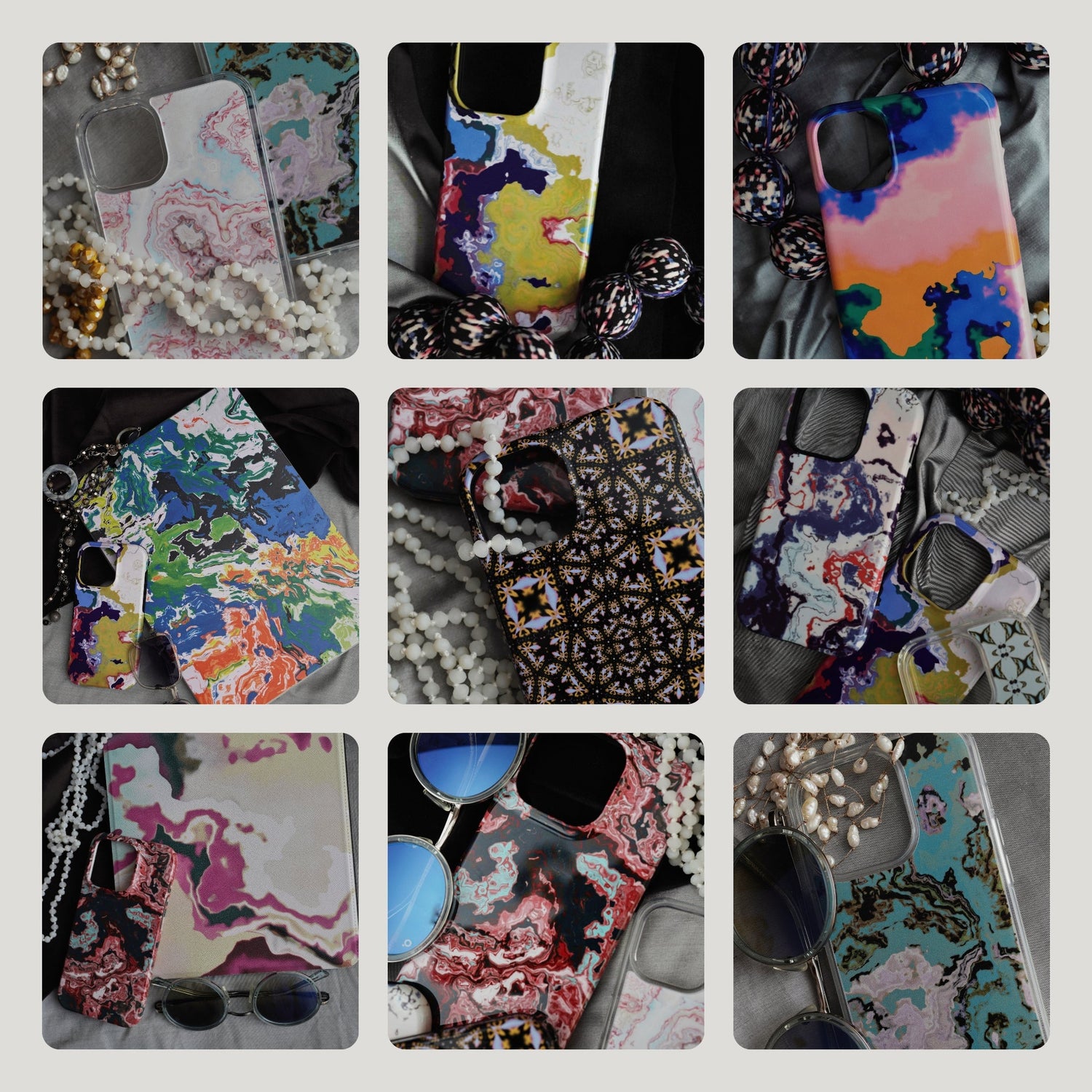DaliaBuArtworks phone cases collage.