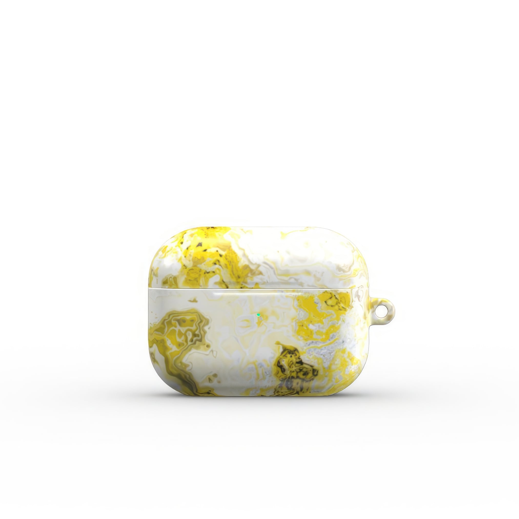 AirPods Pro tough case front view; Citron 1 pattern, artistic, abstract marble pattern. White and yellow color combination. Bold expressive aesthetic design. Colorful and interior fit. Elegant.