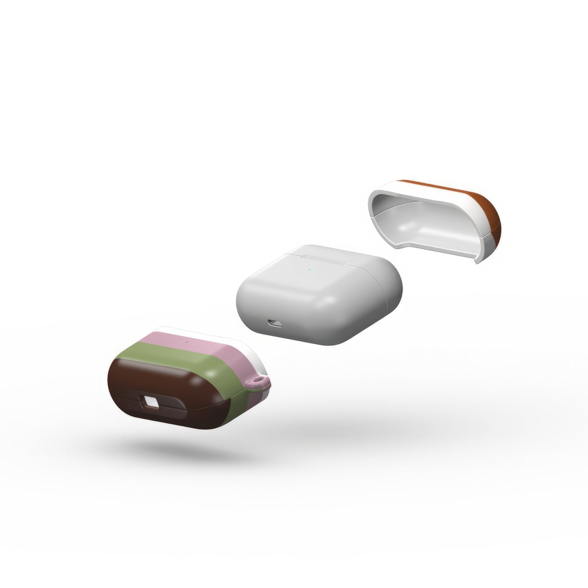 AirPods Pro case Color Blocks 4 pattern design with a color blocks, featuring an elegant and expressive aesthetic design. Main colors are caramel, chocolate brown, rich green. Extend view.