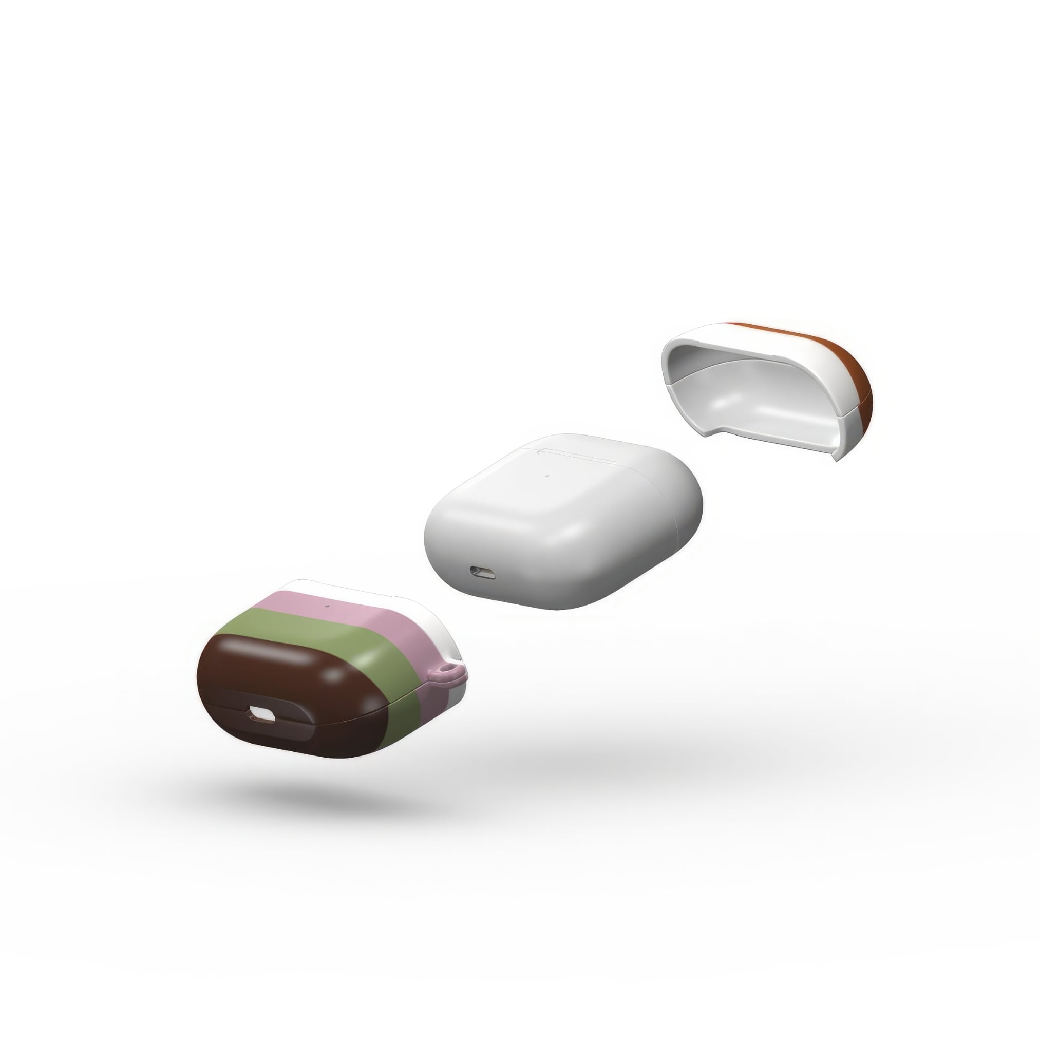 AirPods 3 case Color Blocks 4 pattern design with a color blocks, featuring an elegant and expressive aesthetic design. Main colors are caramel, chocolate brown, rich green. Extend view.