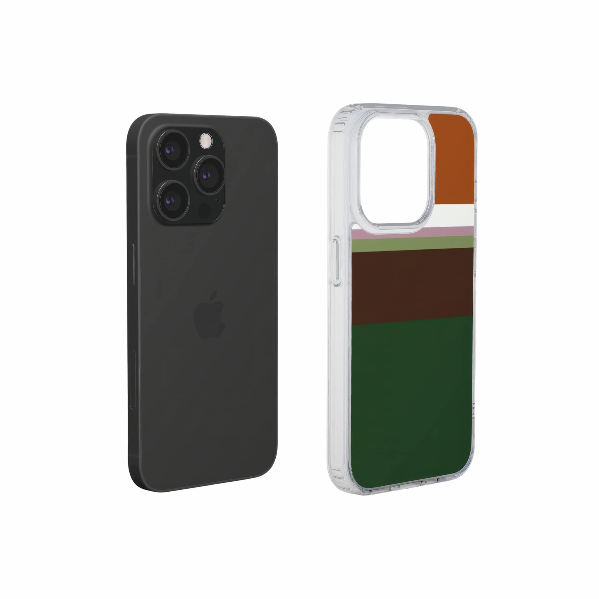 Clear phone case Color Blocks 4 pattern design with a color blocks, featuring an elegant and expressive aesthetic design. Main colors are caramel, chocolate brown, rich green. Extend view.