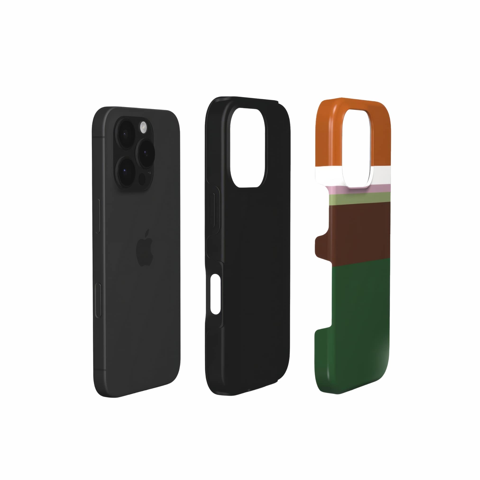 Tough phone case Color Blocks 4 pattern design with a color blocks, featuring an elegant and expressive aesthetic design. Main colors are caramel, chocolate brown, rich green. Extend view.