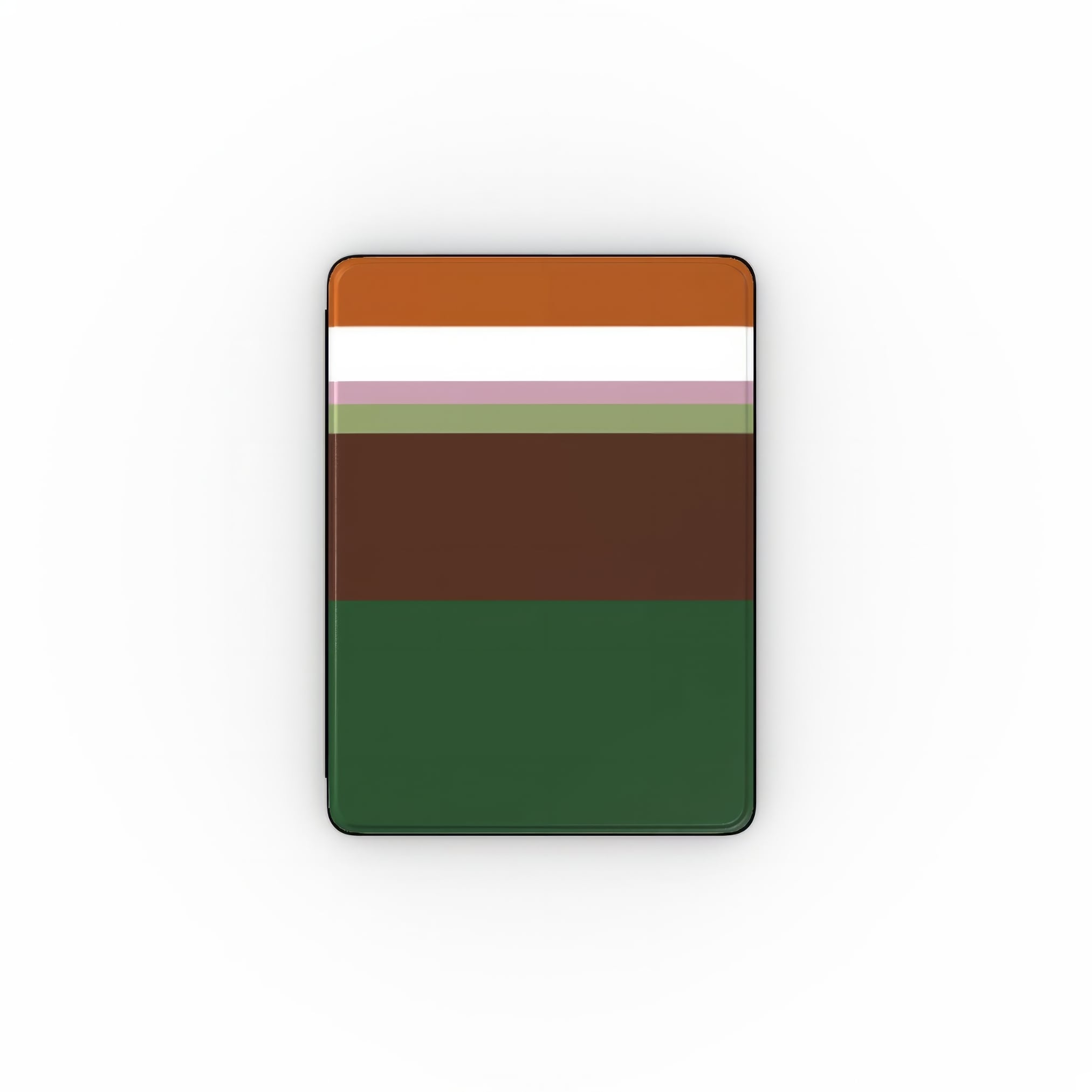 iPad case Color Blocks 4 pattern design with a color blocks, featuring an elegant and expressive aesthetic design. Main colors are caramel, chocolate brown, rich green. Front view.