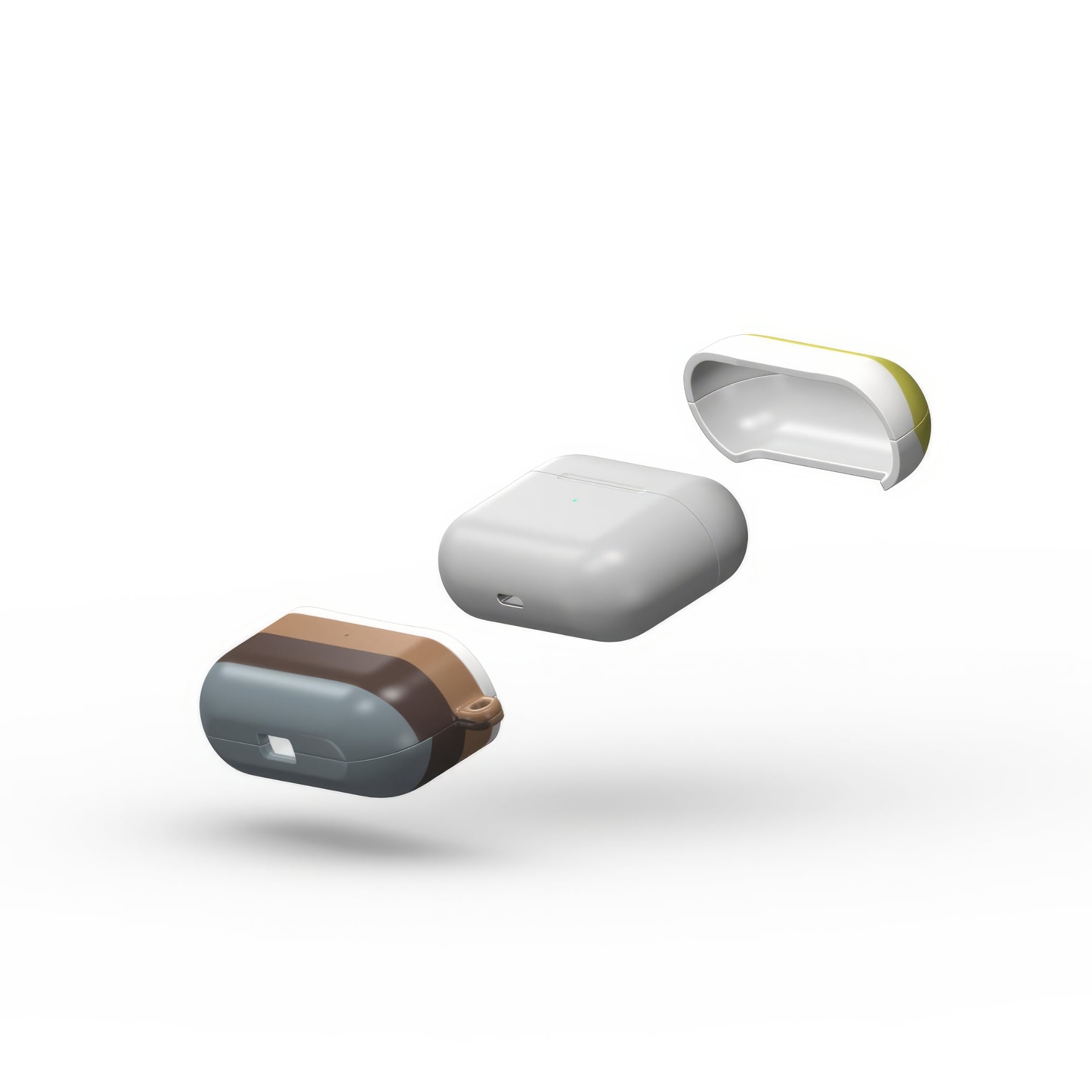 AirPods Pro case Color Blocks 5 pattern design with a color blocks, featuring an elegant and expressive aesthetic design. Main colors are caramel, chocolate brown, yellow and gray. Extend view.
