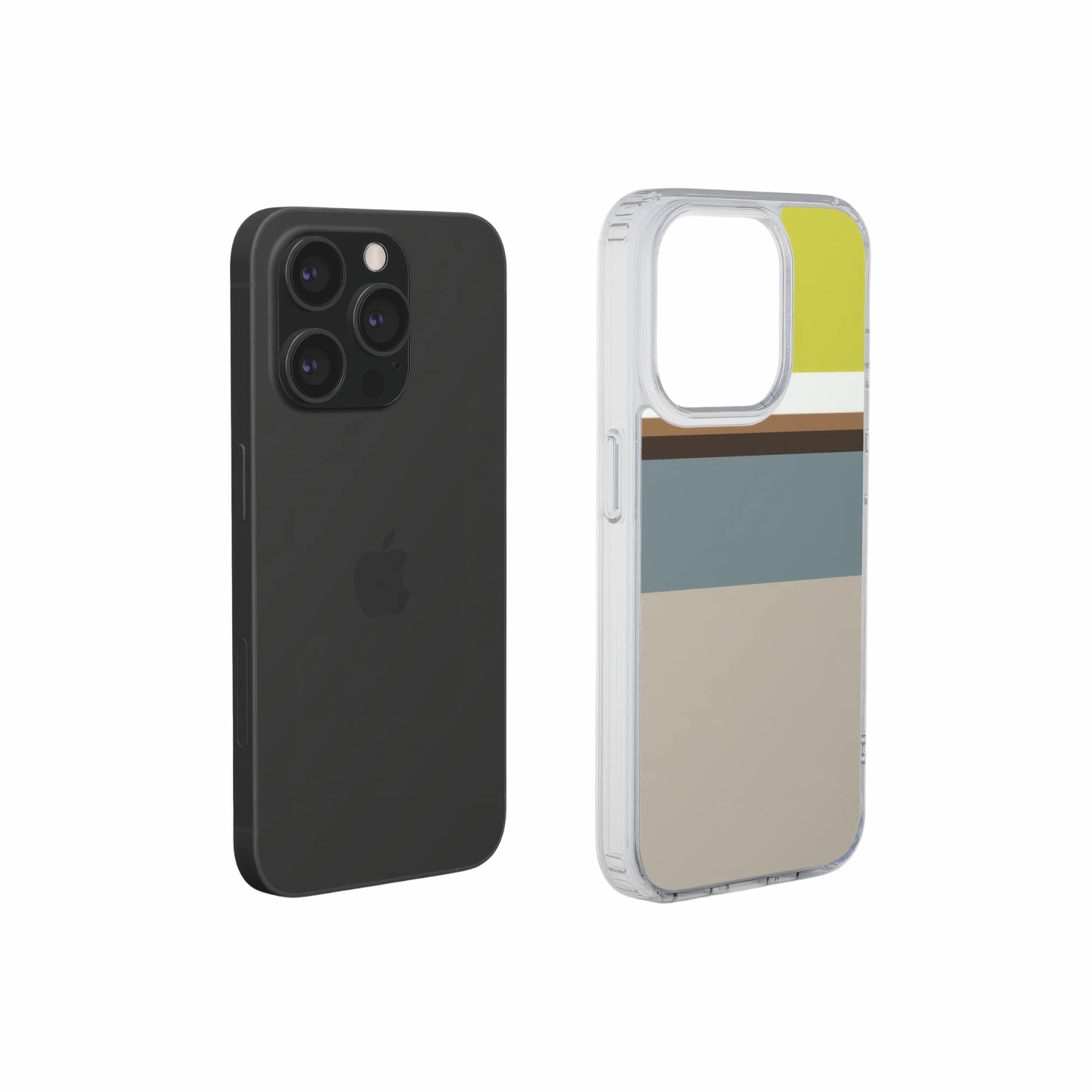 Clear phone case Color Blocks 5 pattern design with a color blocks, featuring an elegant and expressive aesthetic design. Main colors are caramel, chocolate brown, yellow and gray. Extend view.