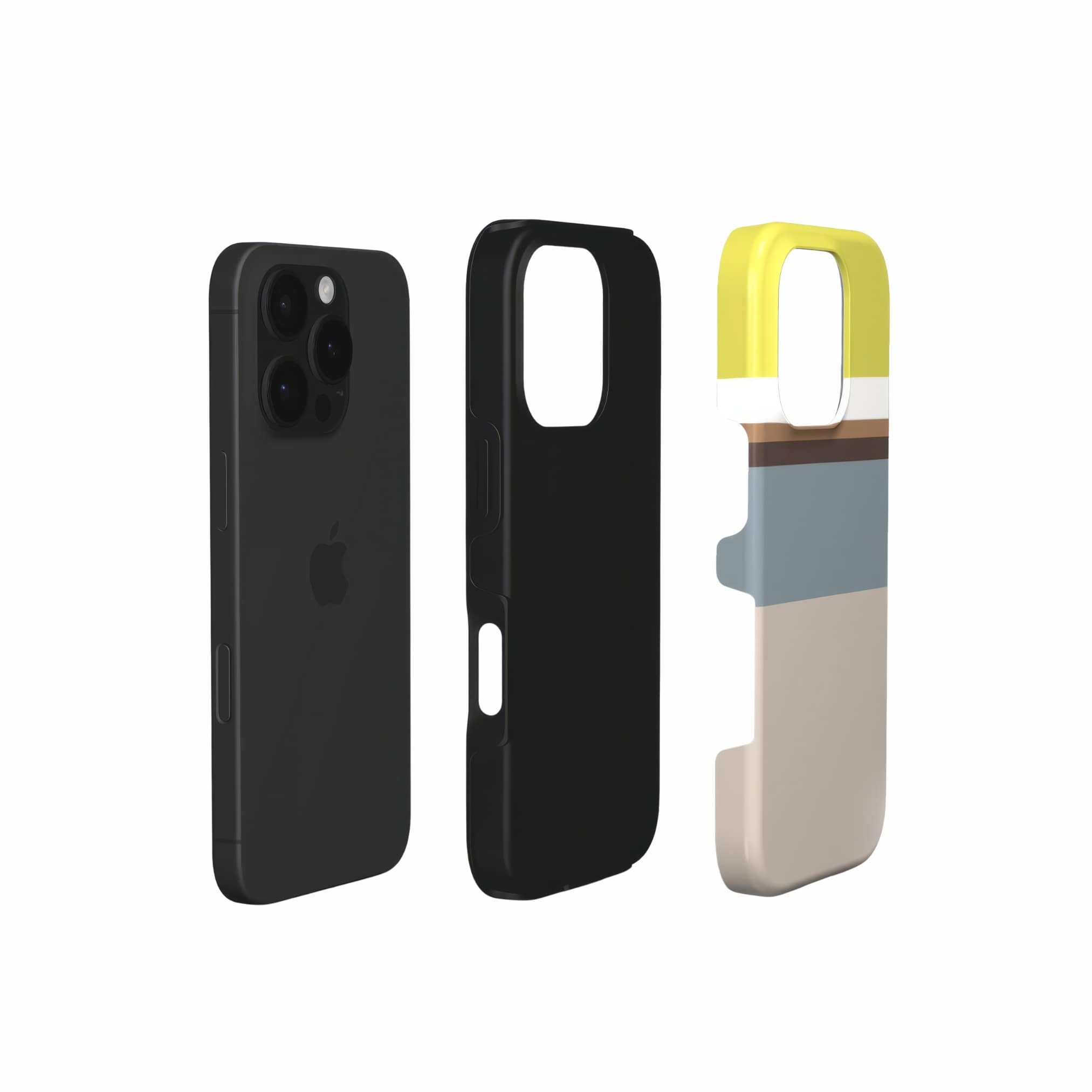 Tough phone case Color Blocks 5 pattern design with a color blocks, featuring an elegant and expressive aesthetic design. Main colors are caramel, chocolate brown, yellow and gray. Extend view.