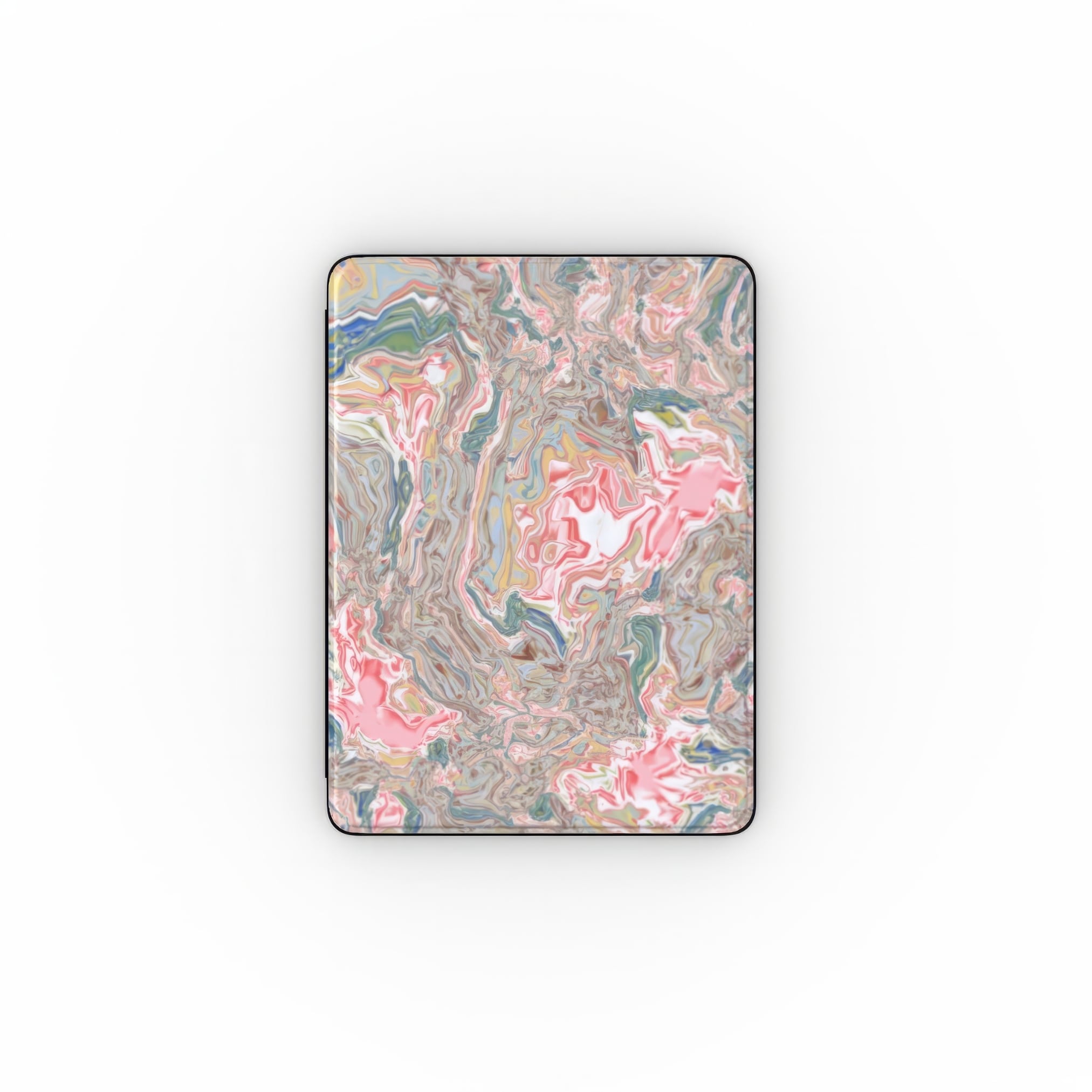 iPad case front view; Feel Impress 1 pattern, artistic, abstract marble pattern. Pastel blue, green and red color combination. Inspired by impressionist art. Bold expressive aesthetic design. Colorful and interior fit.