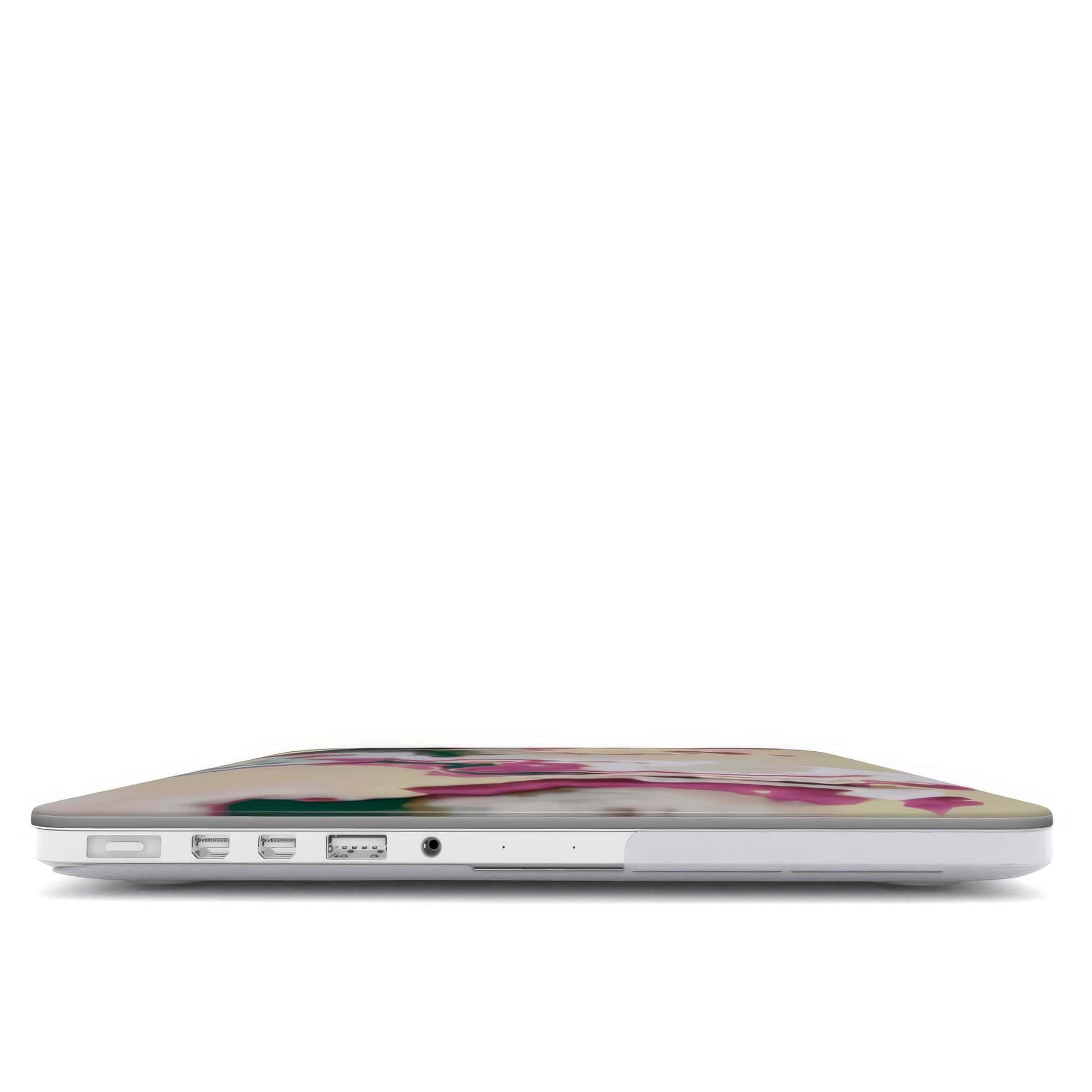 MacBook case closed view; Sandscape dream 1 pattern, artistic, abstract marble pattern. Beige and purple color combination.