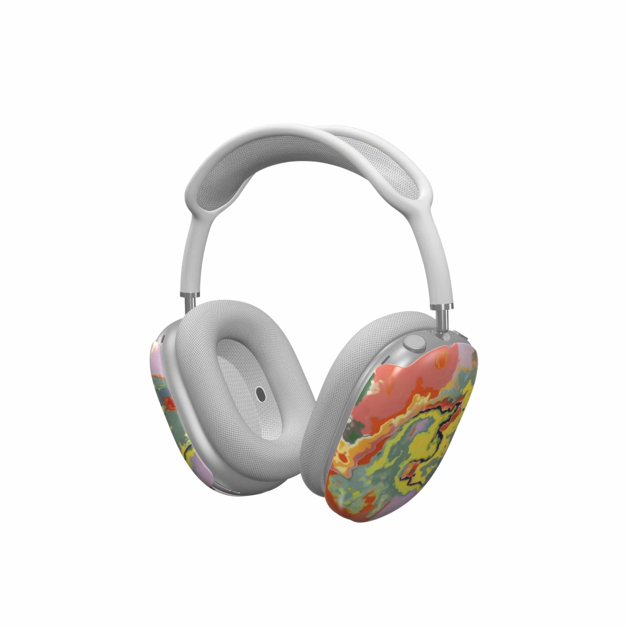 Tough AirPods Max case side view; Tropical pattern, artistic, abstract marble pattern. orange color.