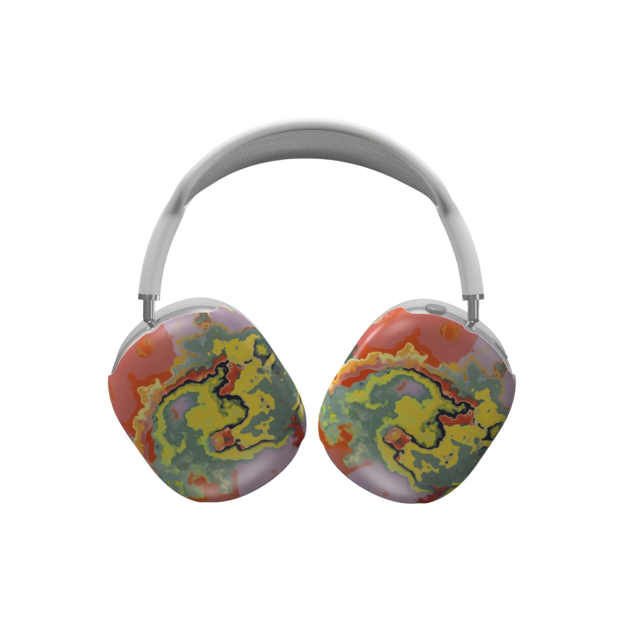 Tough AirPods Max case front view; Tropical pattern, artistic, abstract marble pattern. orange color. Bold expressive aesthetic design. Colorful and interior fit. Elegant.