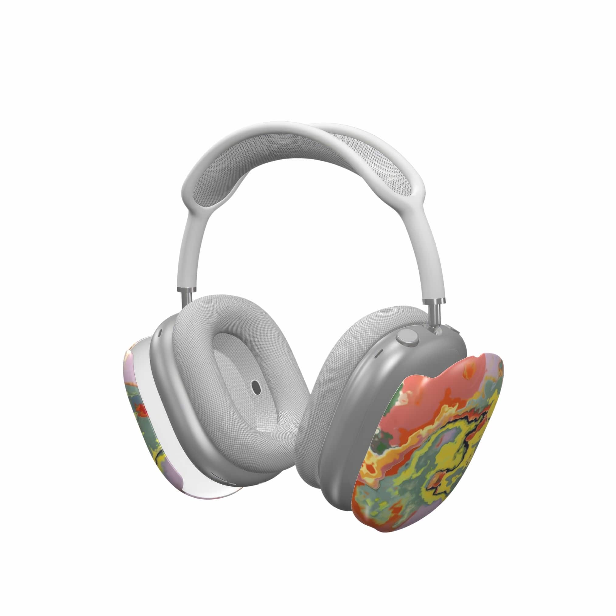 Tough AirPods Max case extend view; Tropical pattern, artistic, abstract marble pattern. orange color.