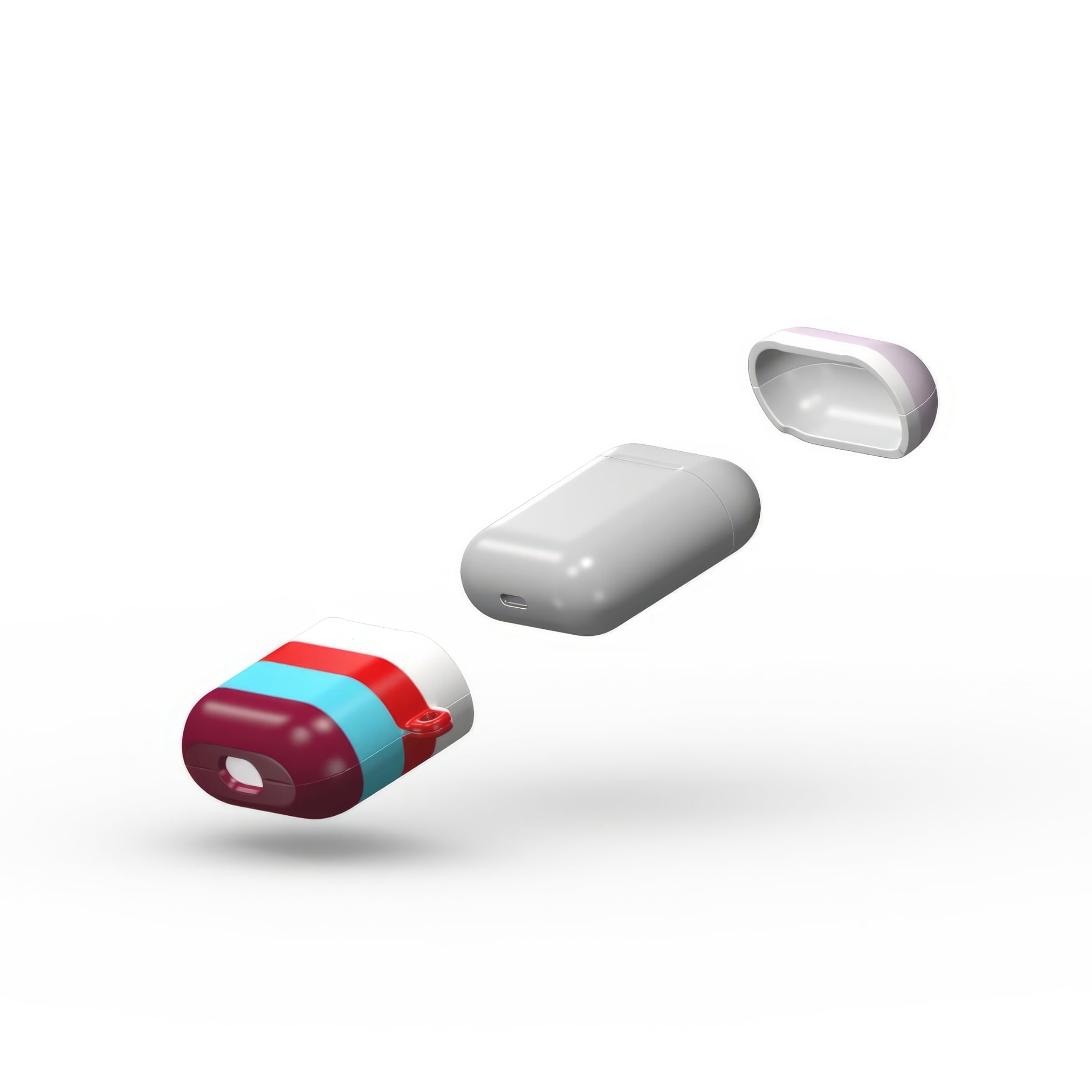 AirPods 1 and 2 tough case Color Blocks 2 pattern design with a color blocks, featuring an elegant and expressive aesthetic design. Main colors are lilac, red, passion pink and fuchsia. Extend view.
