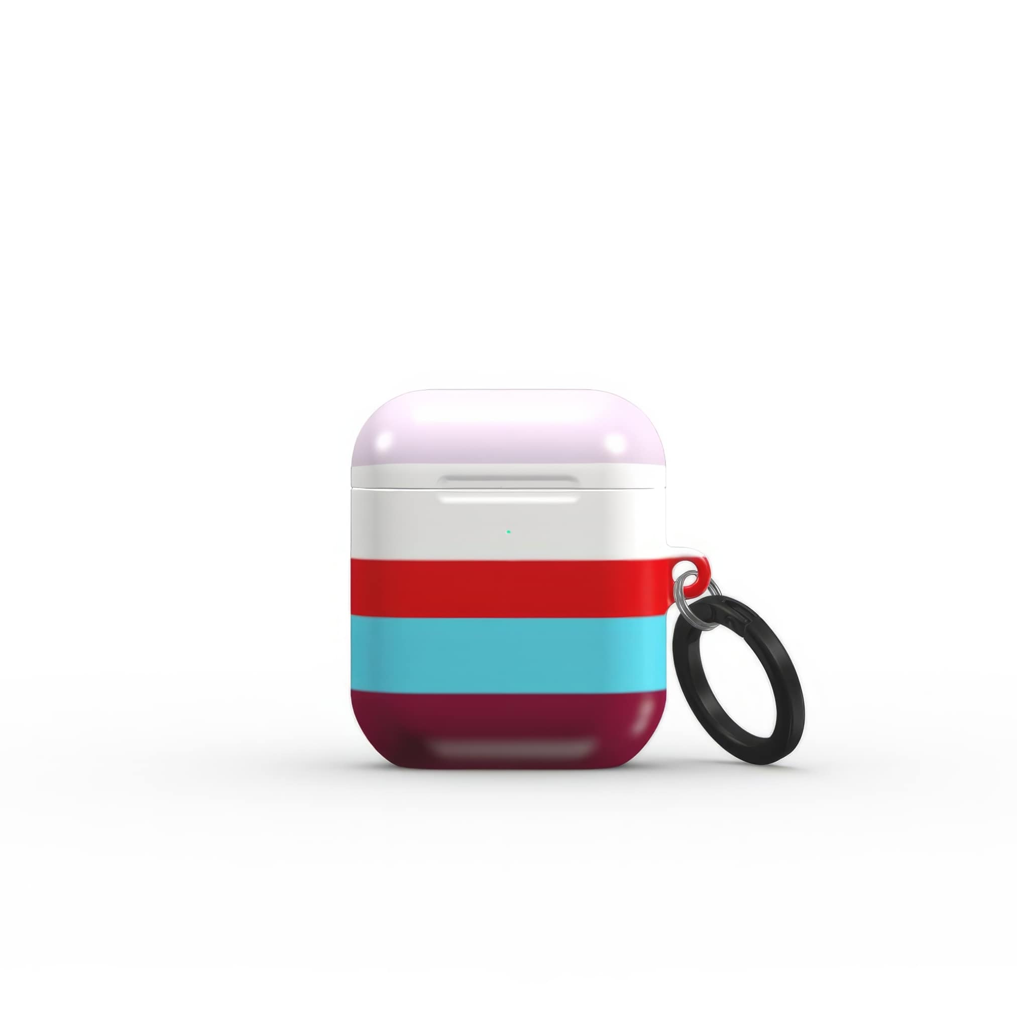 AirPods 1 and 2 tough case Color Blocks 2 pattern design with a color blocks, featuring an elegant and expressive aesthetic design. Main colors are lilac, red, passion pink and fuchsia. Front closed view.