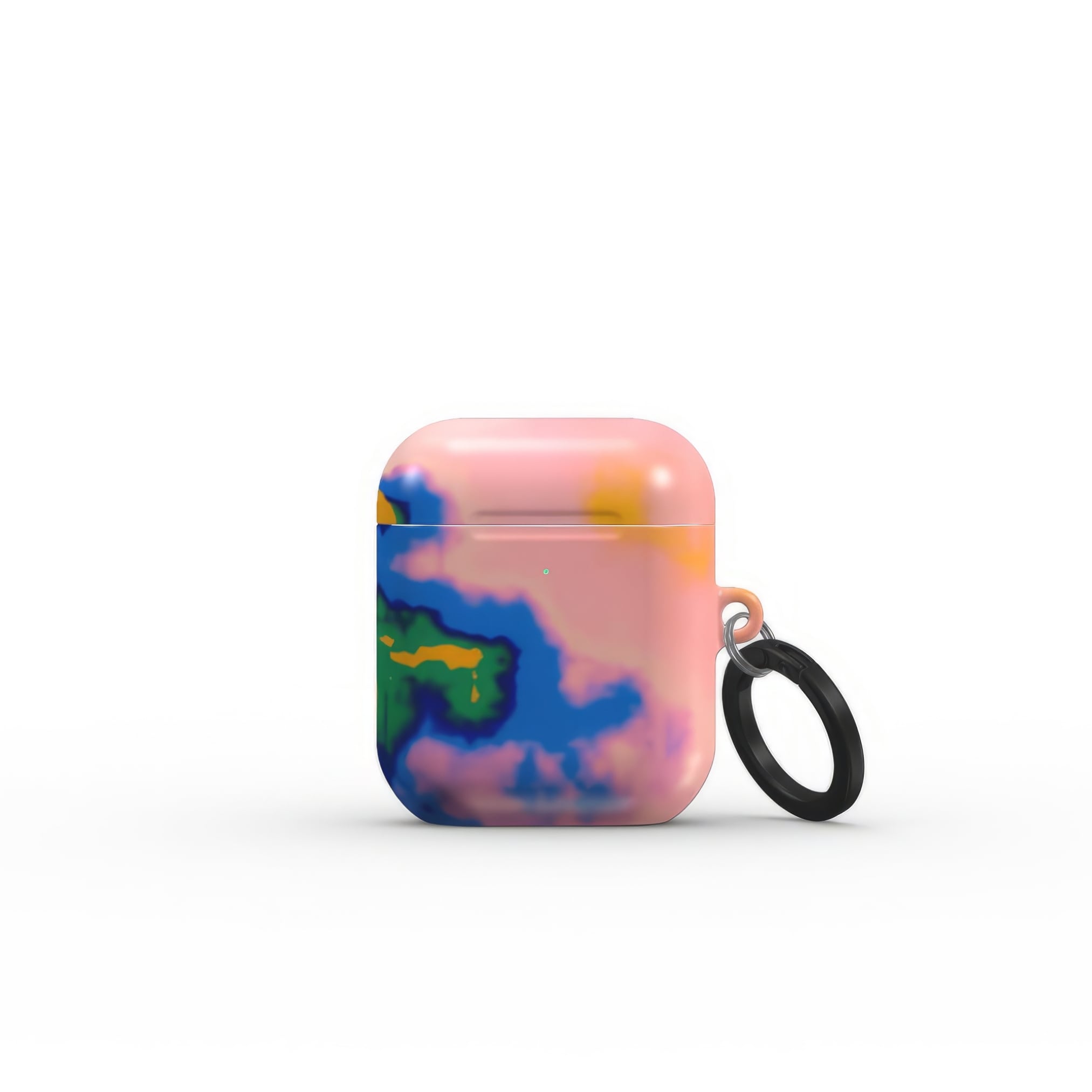 AirPods 1 and 2 case front view; Electricity 1 pattern, artistic, abstract marble pattern. Blue and orange color combination. Bold expressive aesthetic design. Colorful and interior fit. Elegant.