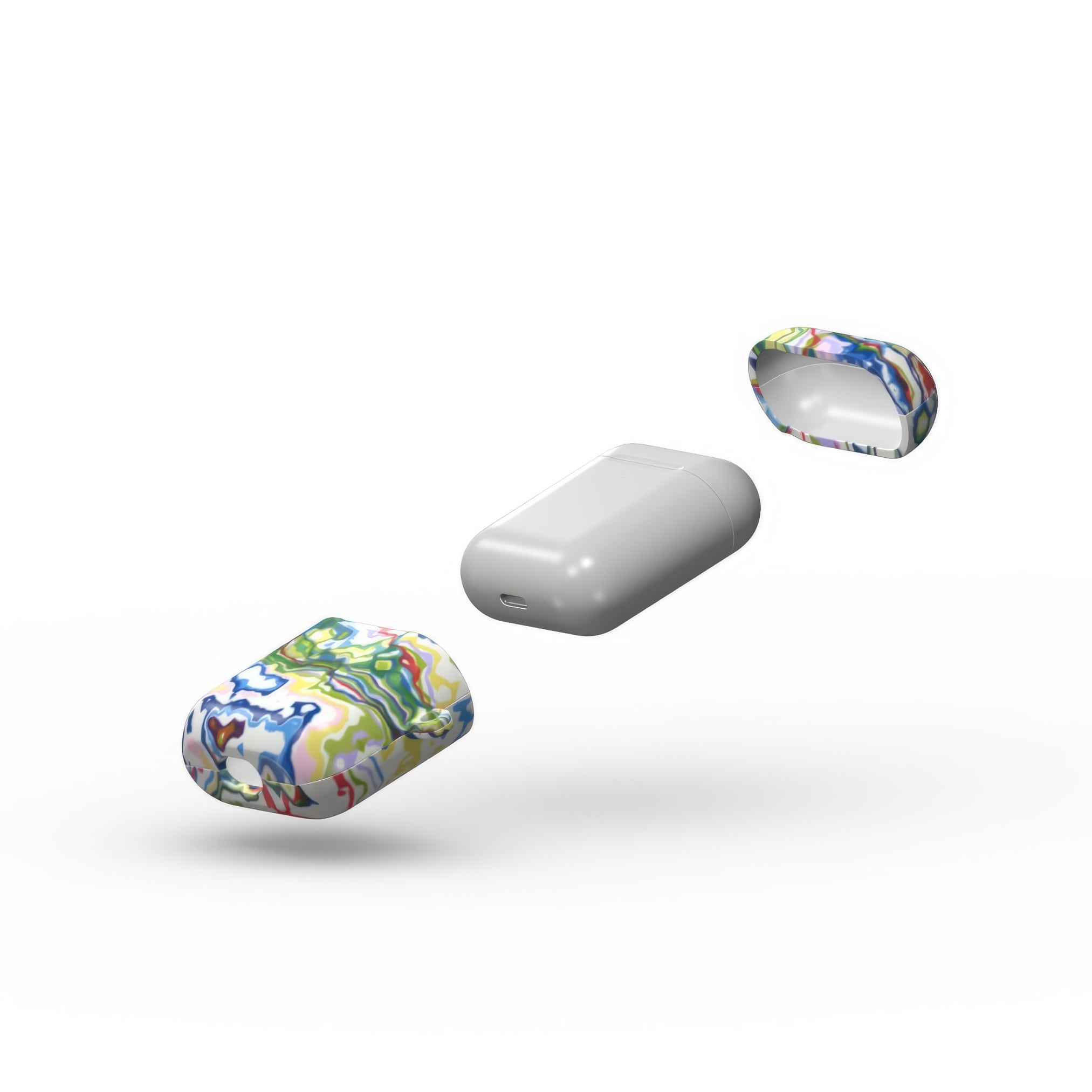 AirPods 1 and 2 tough case extend view; Inside My Brain 1 pattern, artistic, abstract marble pattern. Mix color combination.
