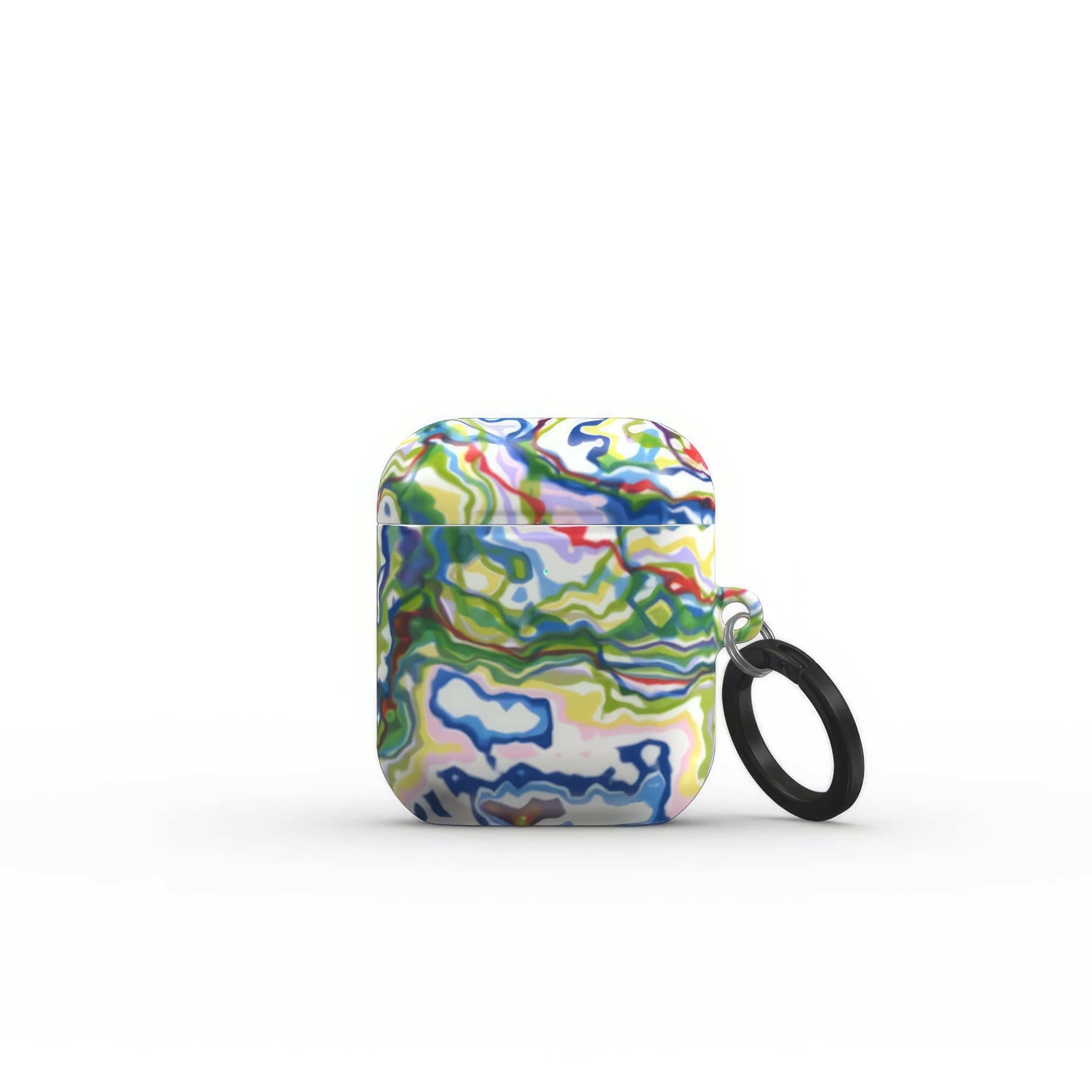 AirPods 1 and 2 tough case front view; Inside My Brain 1 pattern, artistic, abstract marble pattern. Mix color combination. Bold expressive aesthetic design. Colorful and interior fit. Elegant.