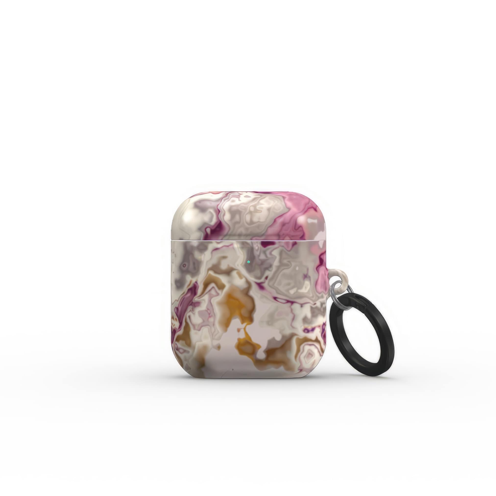 AirPods 1 and 2 tough case front view; Marshmallow 1 pattern, artistic, abstract marble pattern. Pink and beige color combination.