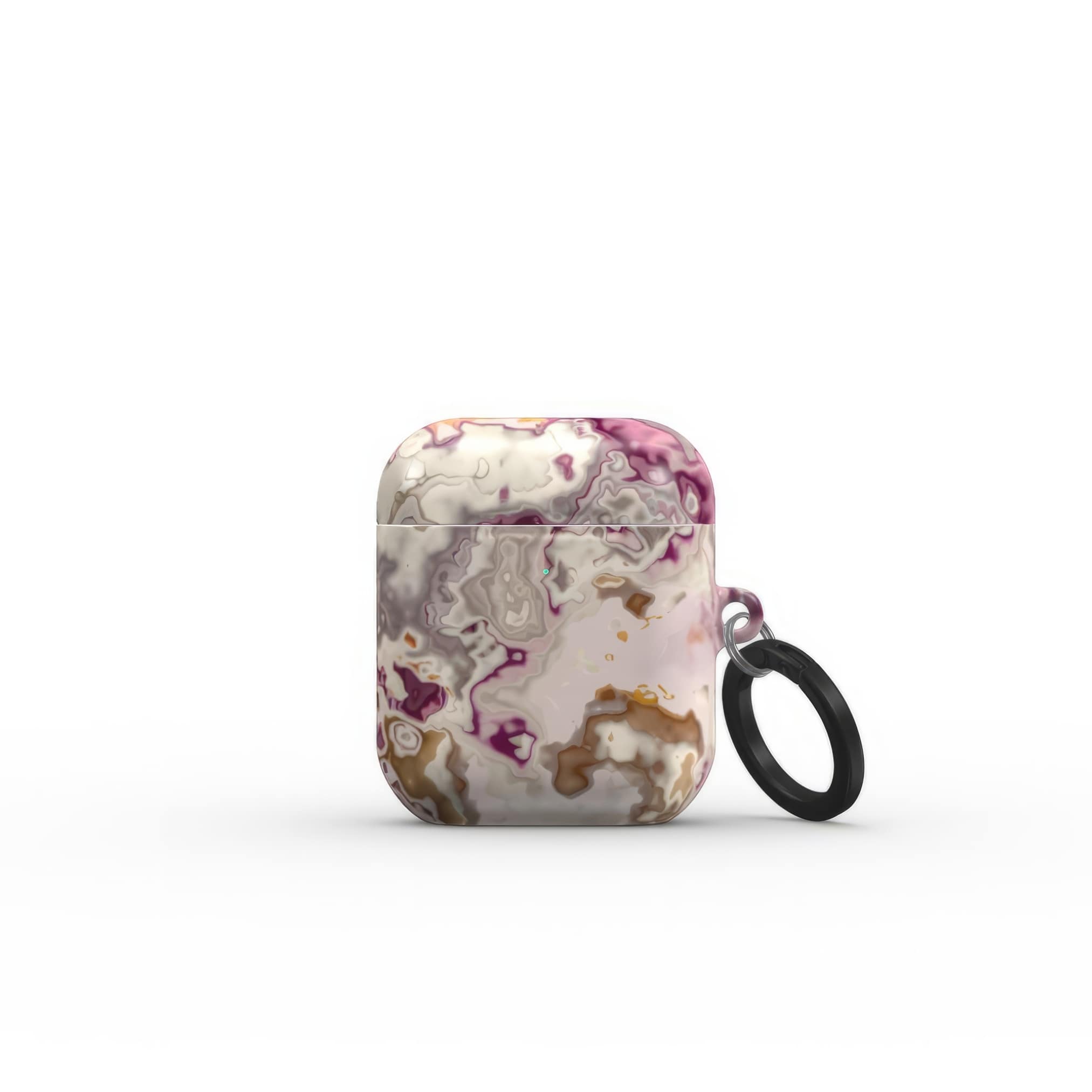 AirPods 1/2 tough case front view; Marshmallow pattern, artistic, abstract marble pattern. Pink and beige color combination.