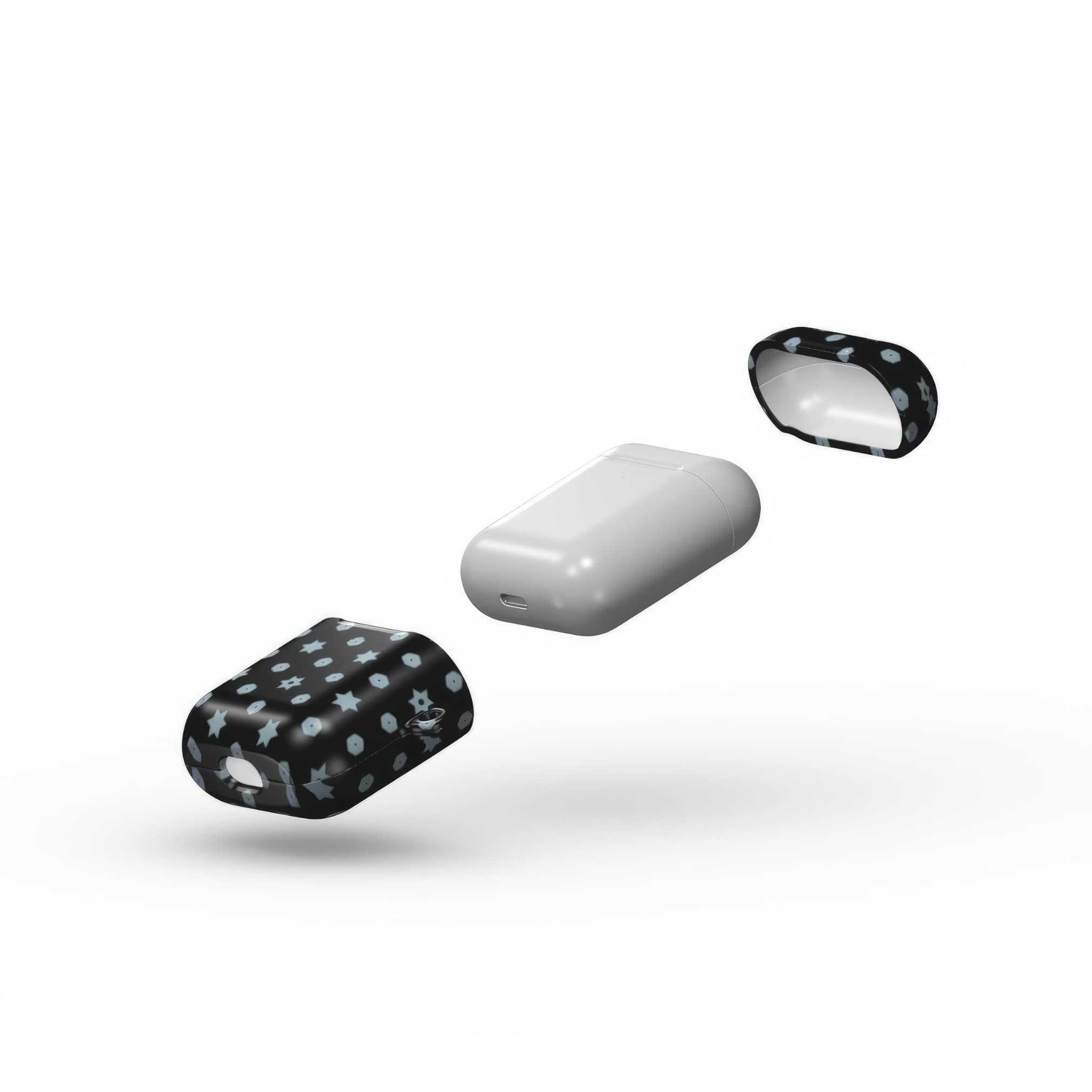 AirPods 1 and 2 case extend view; Midnight Stars pattern, ornamental pattern; kaleidoscope pattern imagination.