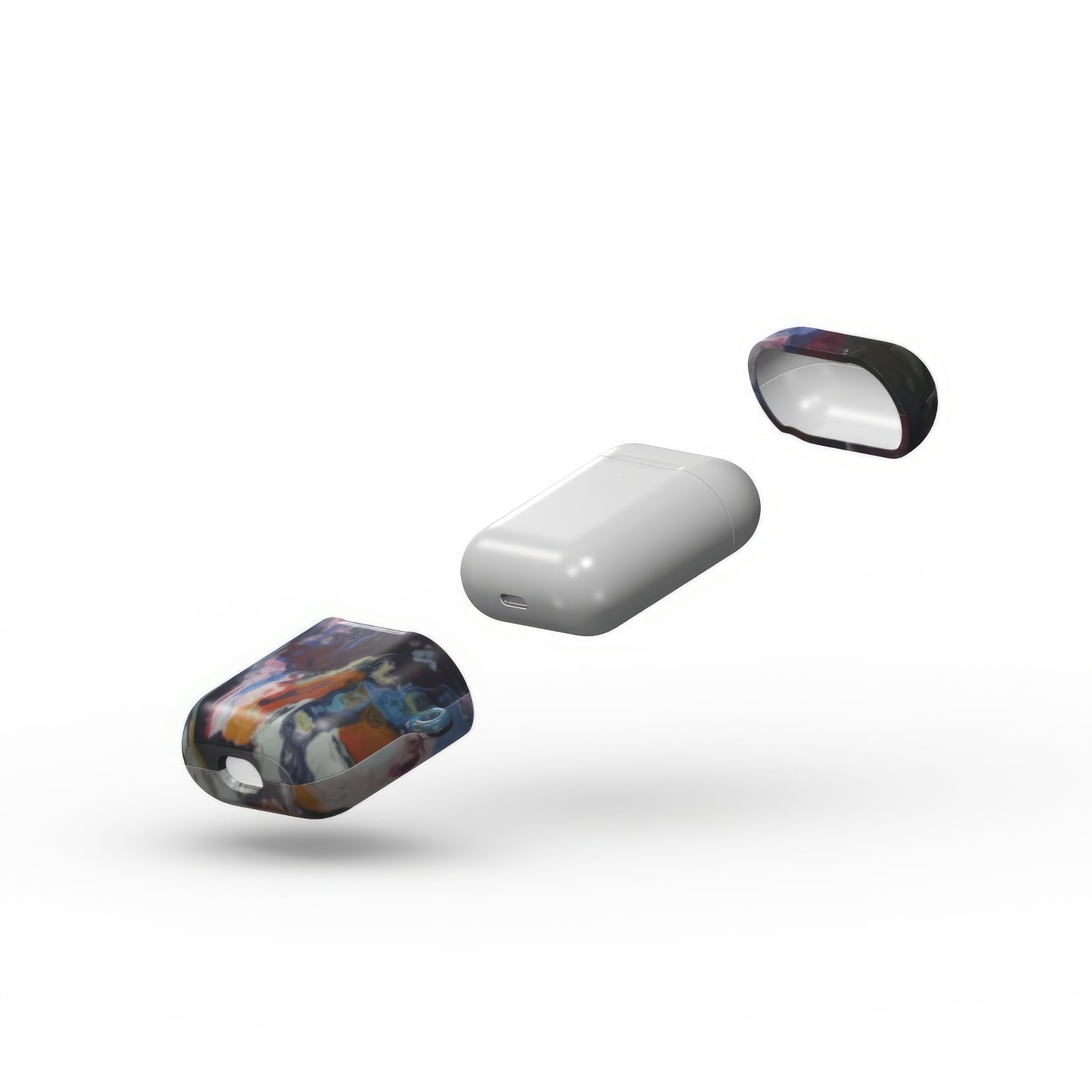 AirPods 1 and 2 tough case extend view; Molten Berries 1 pattern, artistic, abstract marble pattern. Deep. purple color.