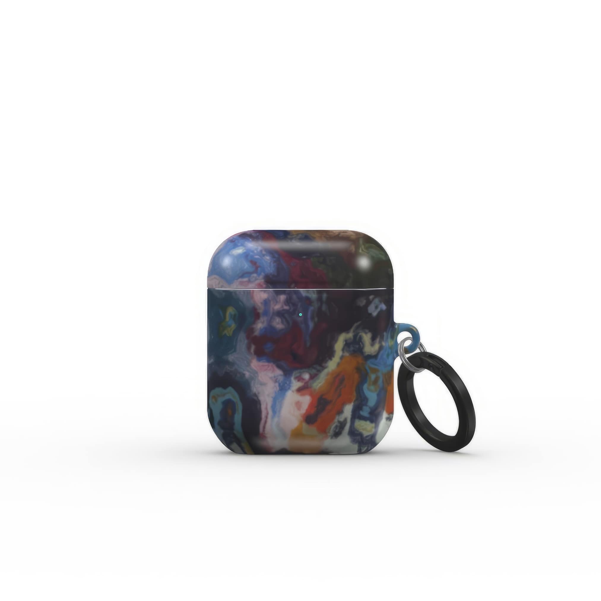 AirPods 1 and 2 tough case front view; Molten Berries 1 pattern, artistic, abstract marble pattern. Deep. purple color. Bold expressive aesthetic design. Colorful and interior fit. Elegant.