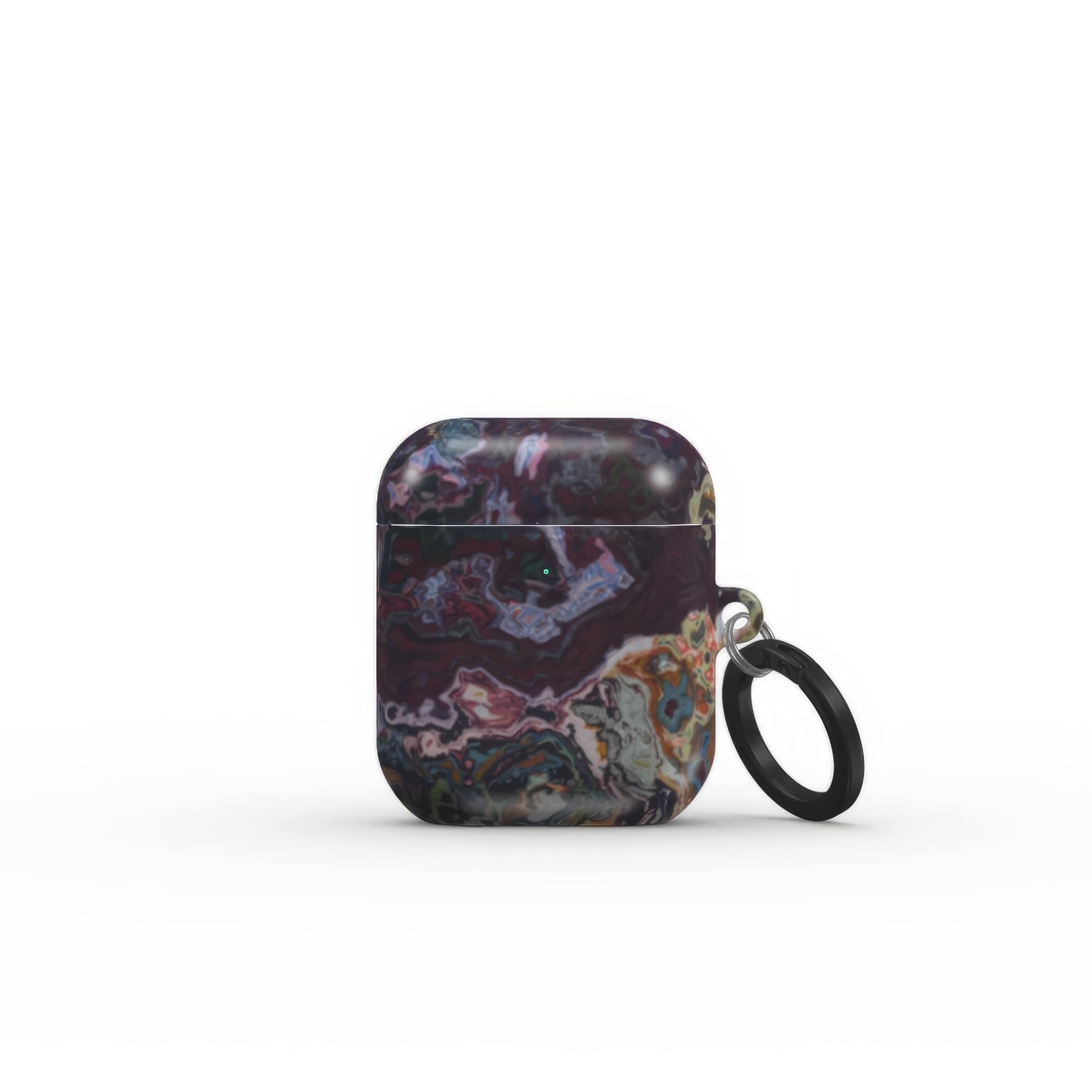 AirPods 1 and 2 tough case front view; Molten Berries 2 pattern, artistic, abstract marble pattern. Deep. purple color. Bold expressive aesthetic design. Colorful and interior fit. Elegant.