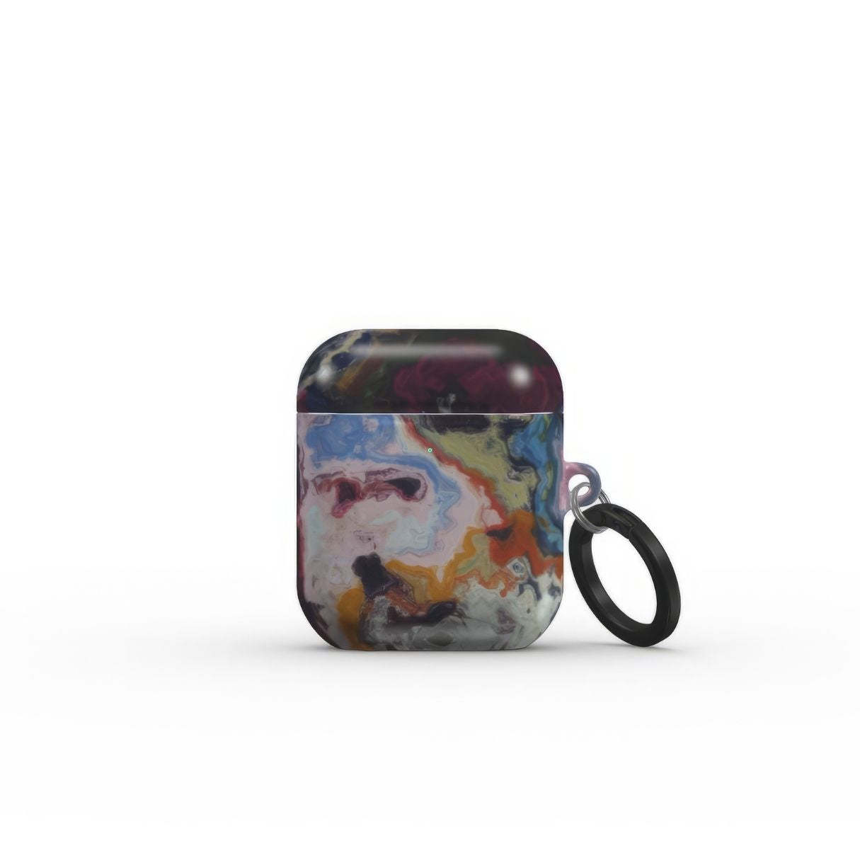 AirPods 1 and 2 tough case front view; Molten Berries pattern, artistic, abstract marble pattern. Deep. purple color. Bold expressive aesthetic design. Colorful and interior fit. Elegant.