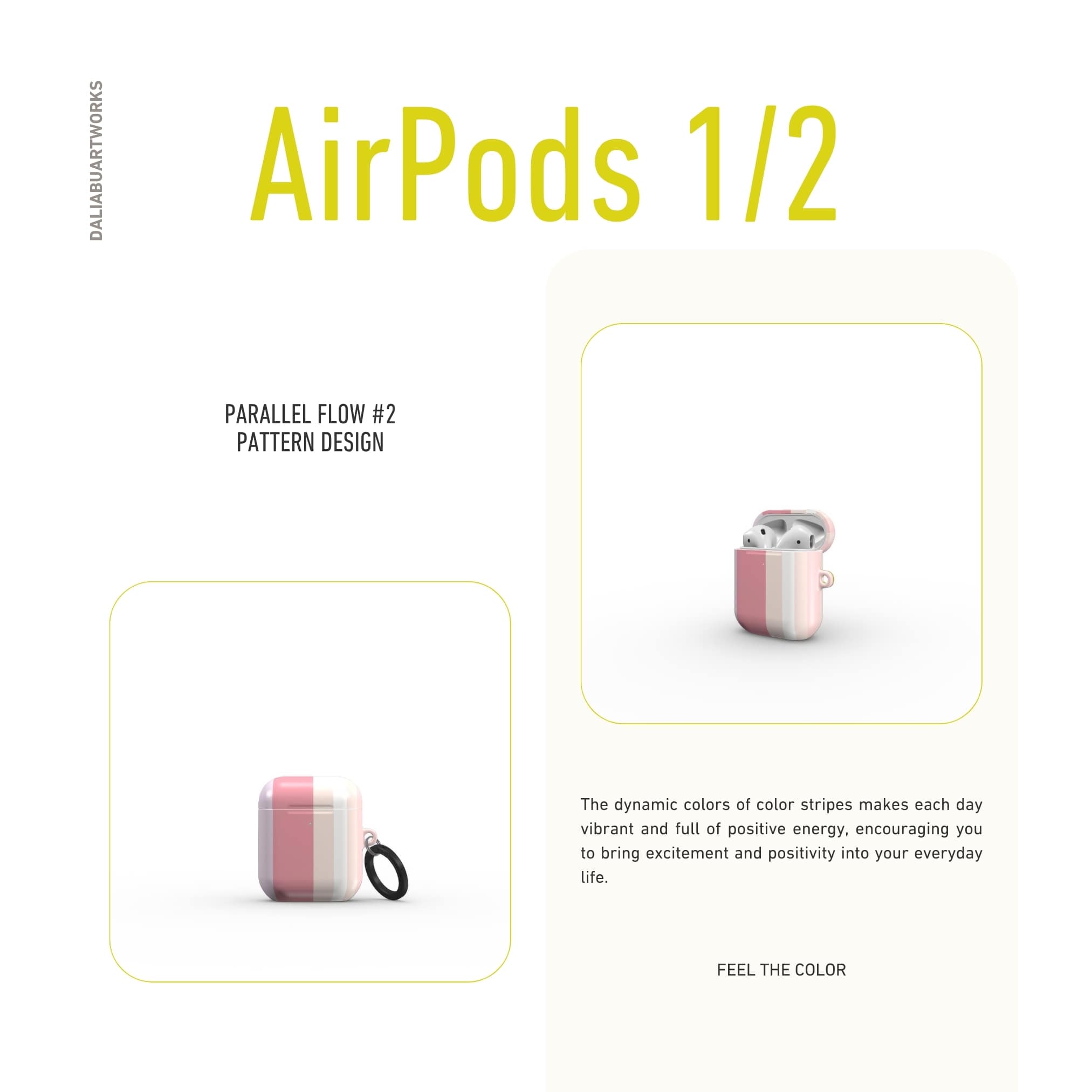 AirPods 1 and 2 tough case Parallel Flow Pink pattern with tiny color stripes, featuring an elegant and expressive aesthetic design. Main colors are pink, lilac and purple. Description.