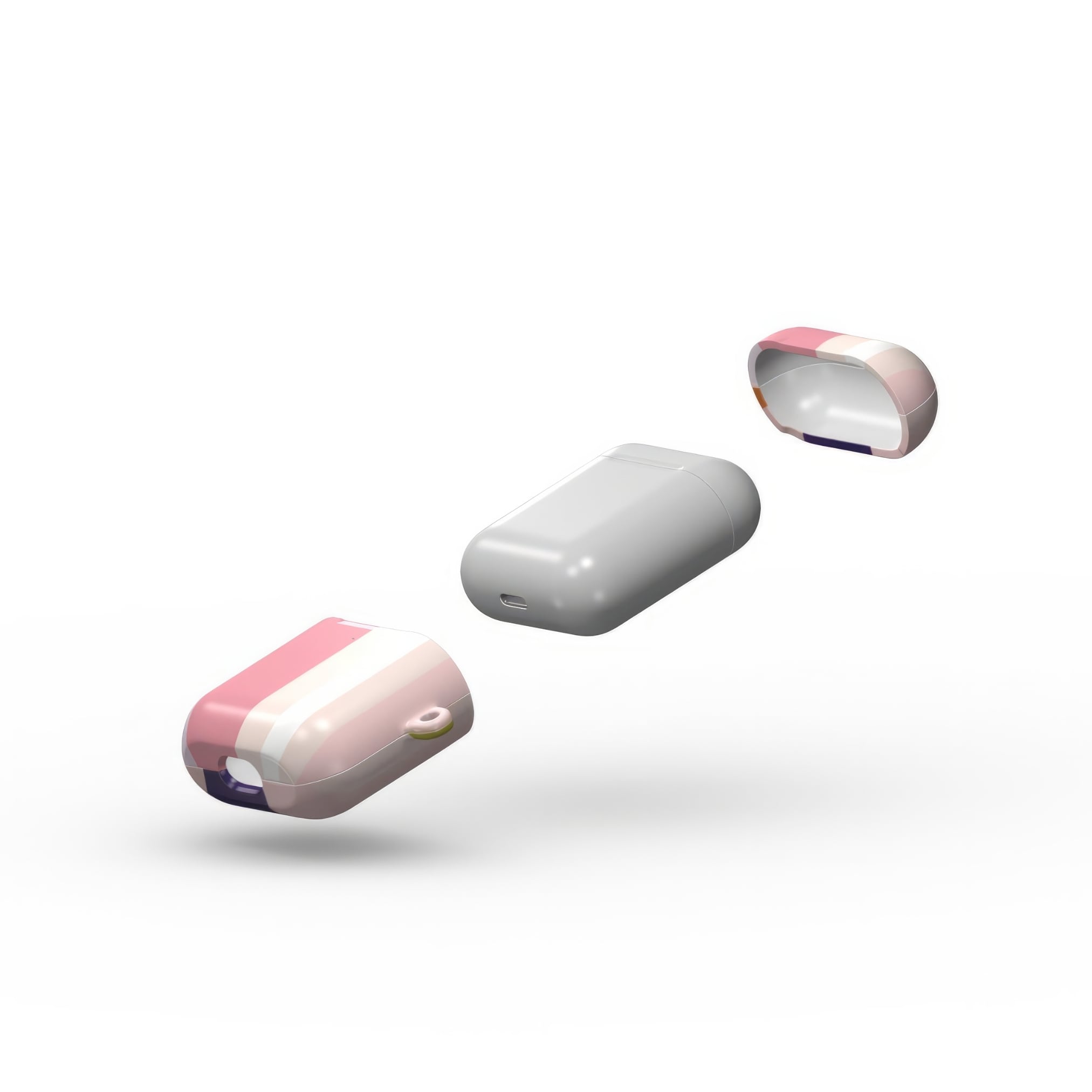 AirPods 1 and 2 tough case Parallel Flow Pink pattern with tiny color stripes, featuring an elegant and expressive aesthetic design. Main colors are pink, lilac and purple. Extend view.