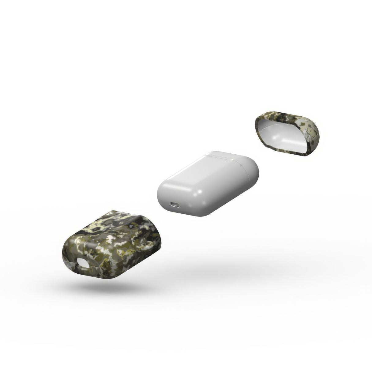 AirPods 1 and 2 tough case extend view; Spring Rain pattern, artistic, abstract marble pattern. Yellow, black and grey color combination.