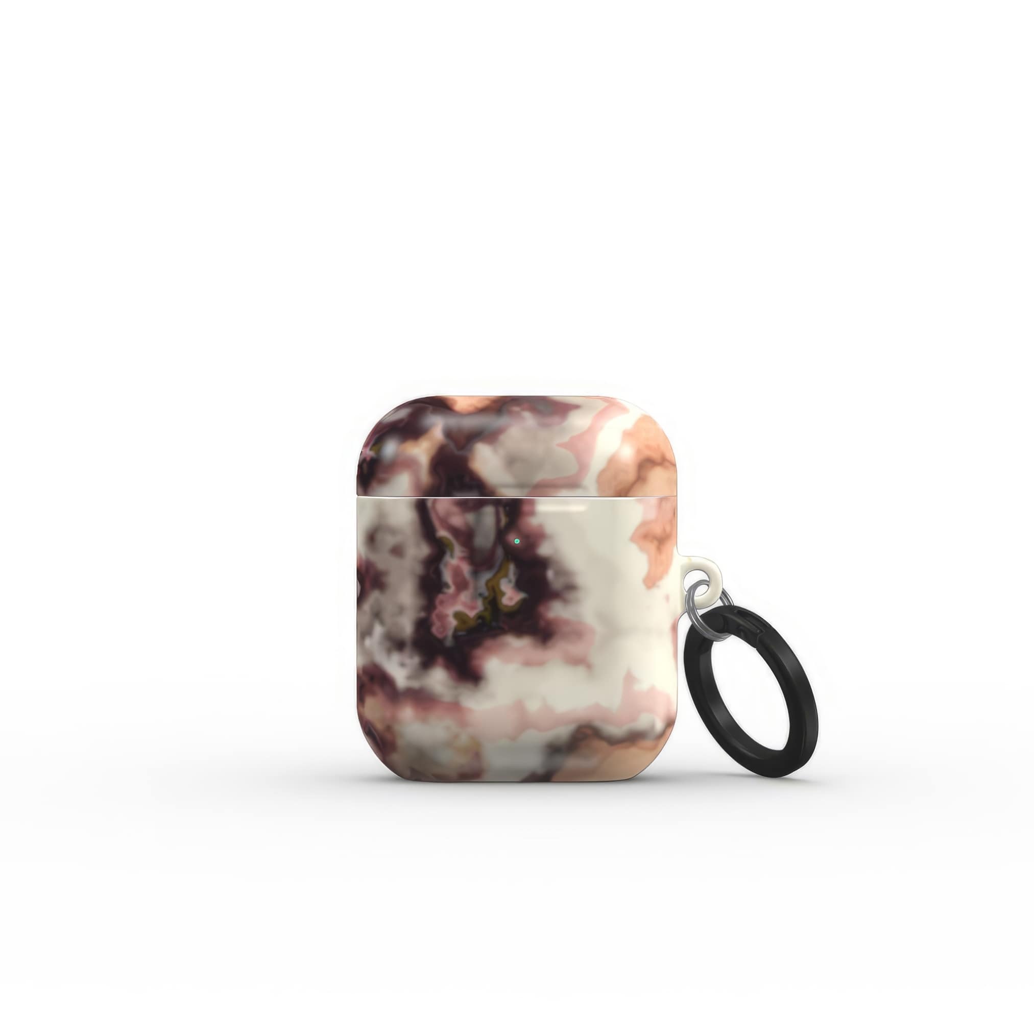 AirPods 1 and 2 tough case front view; storm 1 pattern, artistic, abstract marble pattern. Yellow and beige color combination. Bold expressive aesthetic design. Colorful and interior fit. Elegant.