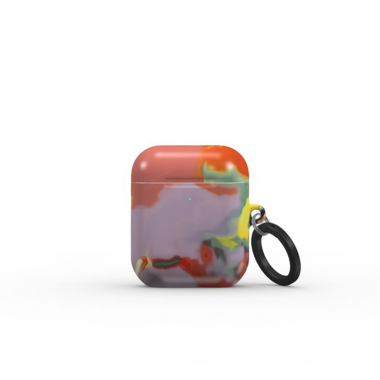 AirPods 1/2 tough case front view; Tropical pattern, artistic, abstract marble pattern. Orange and purple color combination.