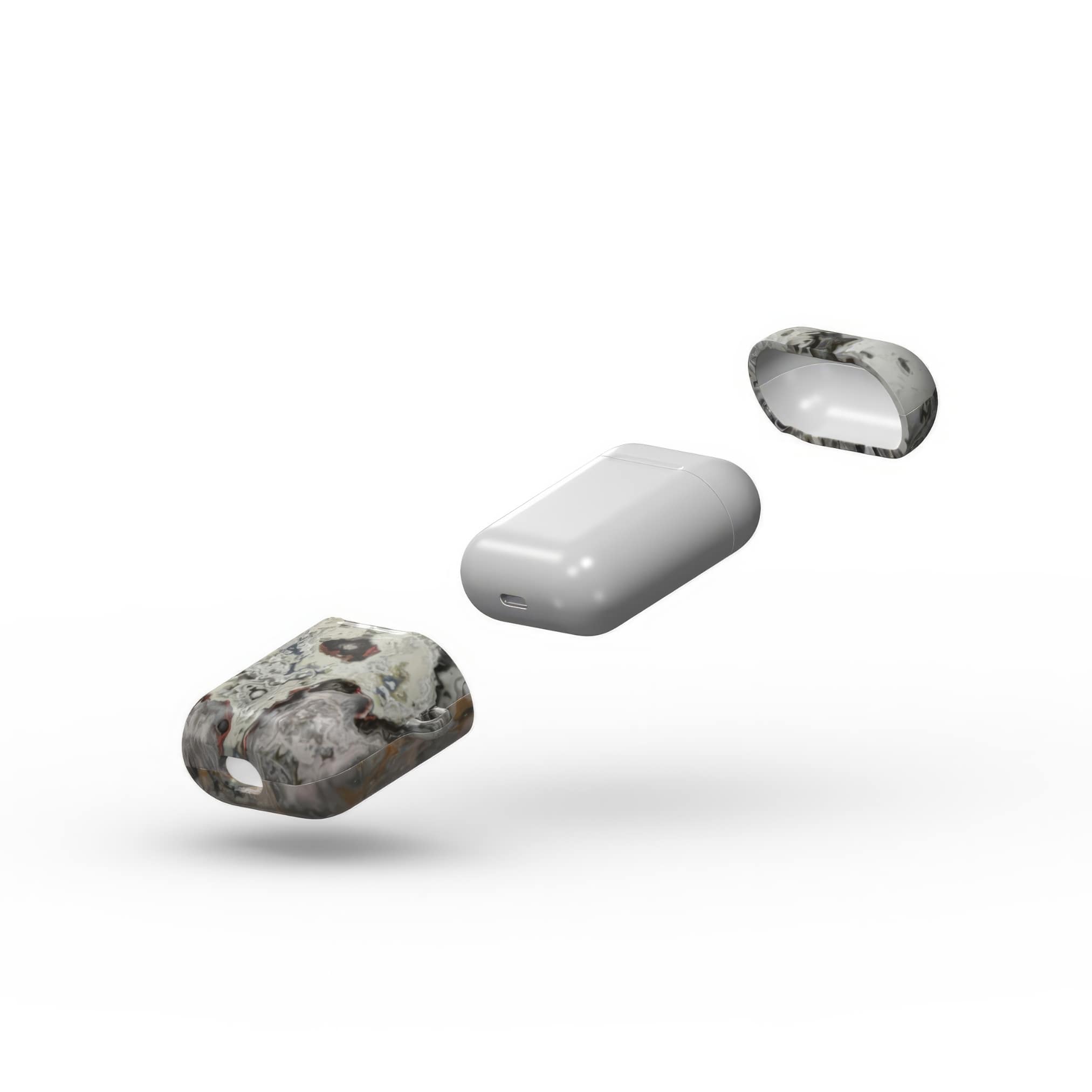 AirPods 1 and 2 case extend view; full moon 1 pattern, marble pattern; moon surface imagination.
