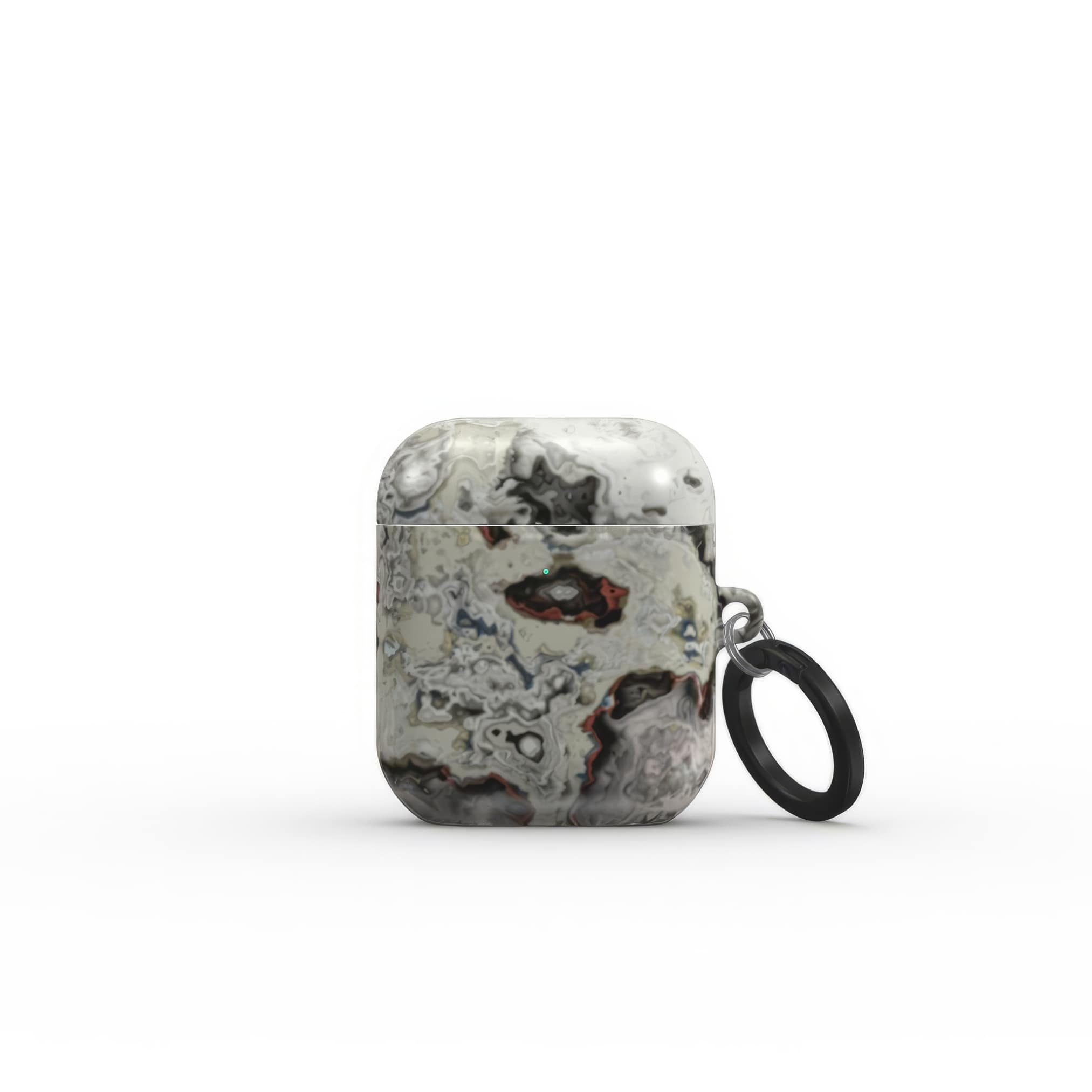 AirPods 1 and 2 case front view; full moon 1 pattern, marble pattern; moon surface imagination. Bold expressive aesthetic design. Colorful and interior fit. Elegant.