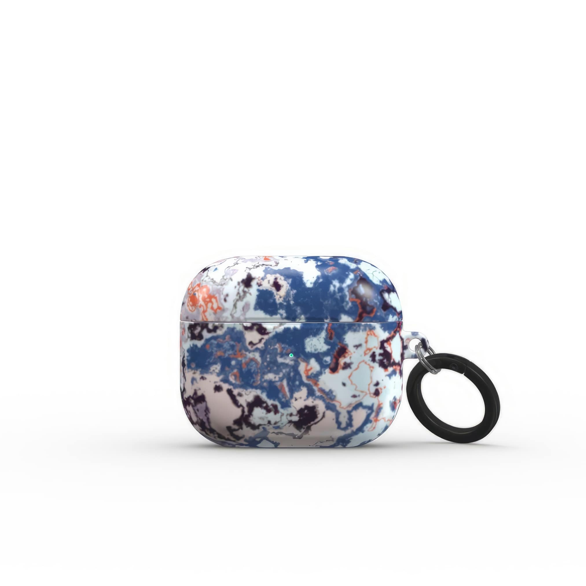 AirPods 3 tough case front view; Blue Marble 2 pattern, artistic, abstract marble pattern. Blue and pink color combination. Bold expressive aesthetic design. Colorful and interior fit. Elegant.