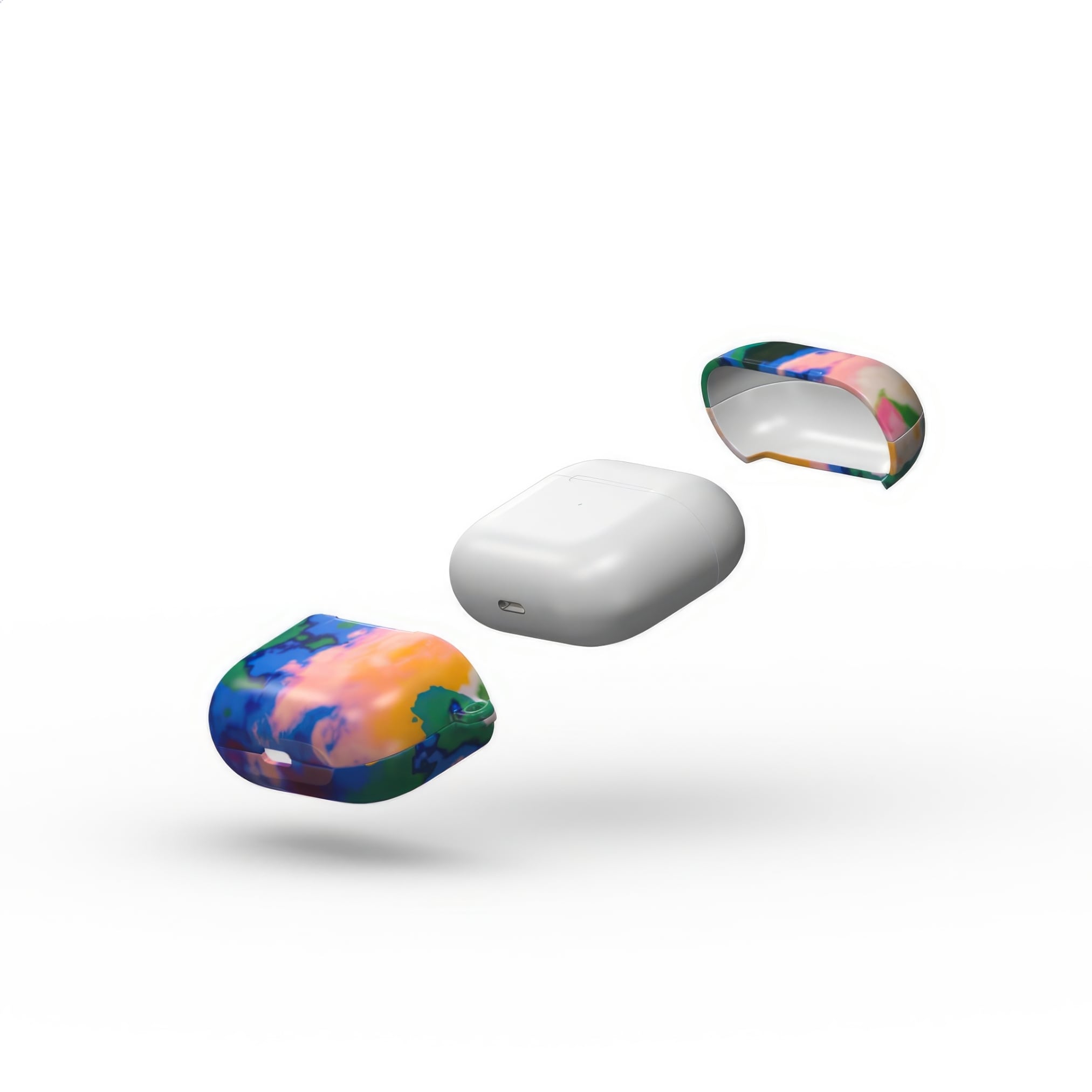 AirPods 3 tough case extend view; Brazil 1 pattern, artistic, abstract marble pattern. Orange, green and blue color combination.