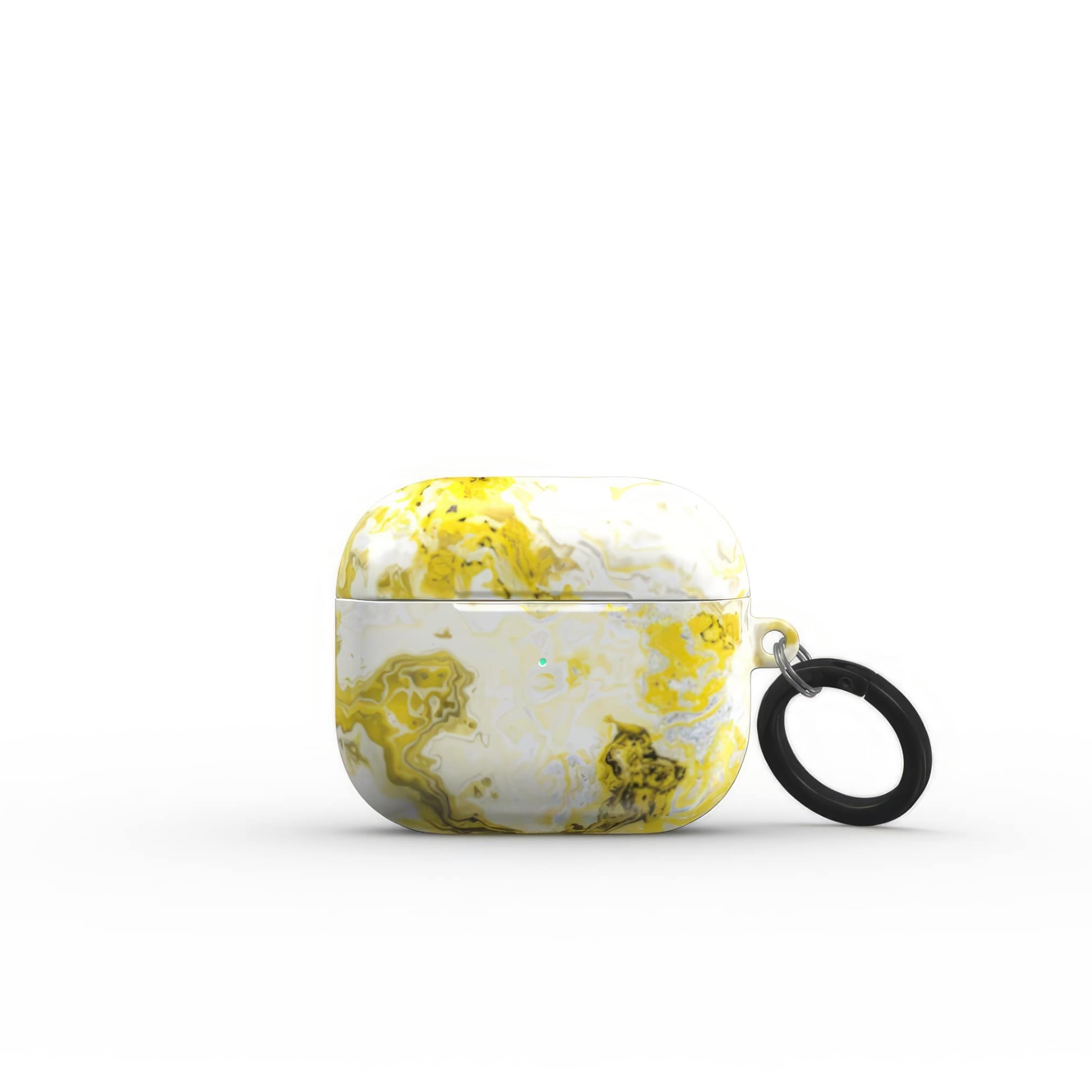 AirPods 3 tough case front view; Citron 1 pattern, artistic, abstract marble pattern. White and yellow color combination. Bold expressive aesthetic design. Colorful and interior fit. Elegant.