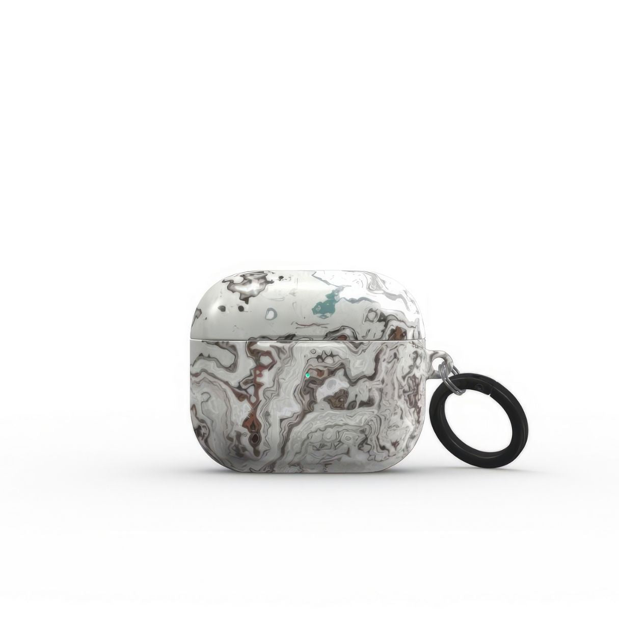 AirPods 3 tough case front view; Classic White Marble pattern, artistic, abstract marble pattern. White and grey color combination.