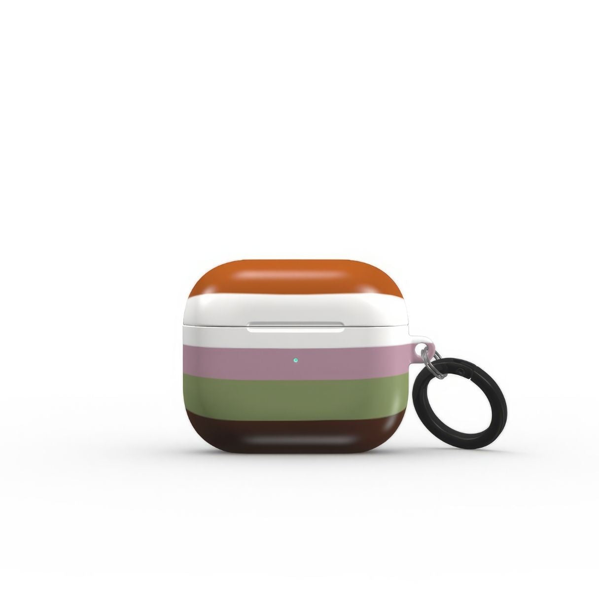 AirPods 3 case Color Blocks Forest pattern design with a color blocks, featuring an elegant and expressive aesthetic design. Main colors are caramel, chocolate brown, rich green. Front view.