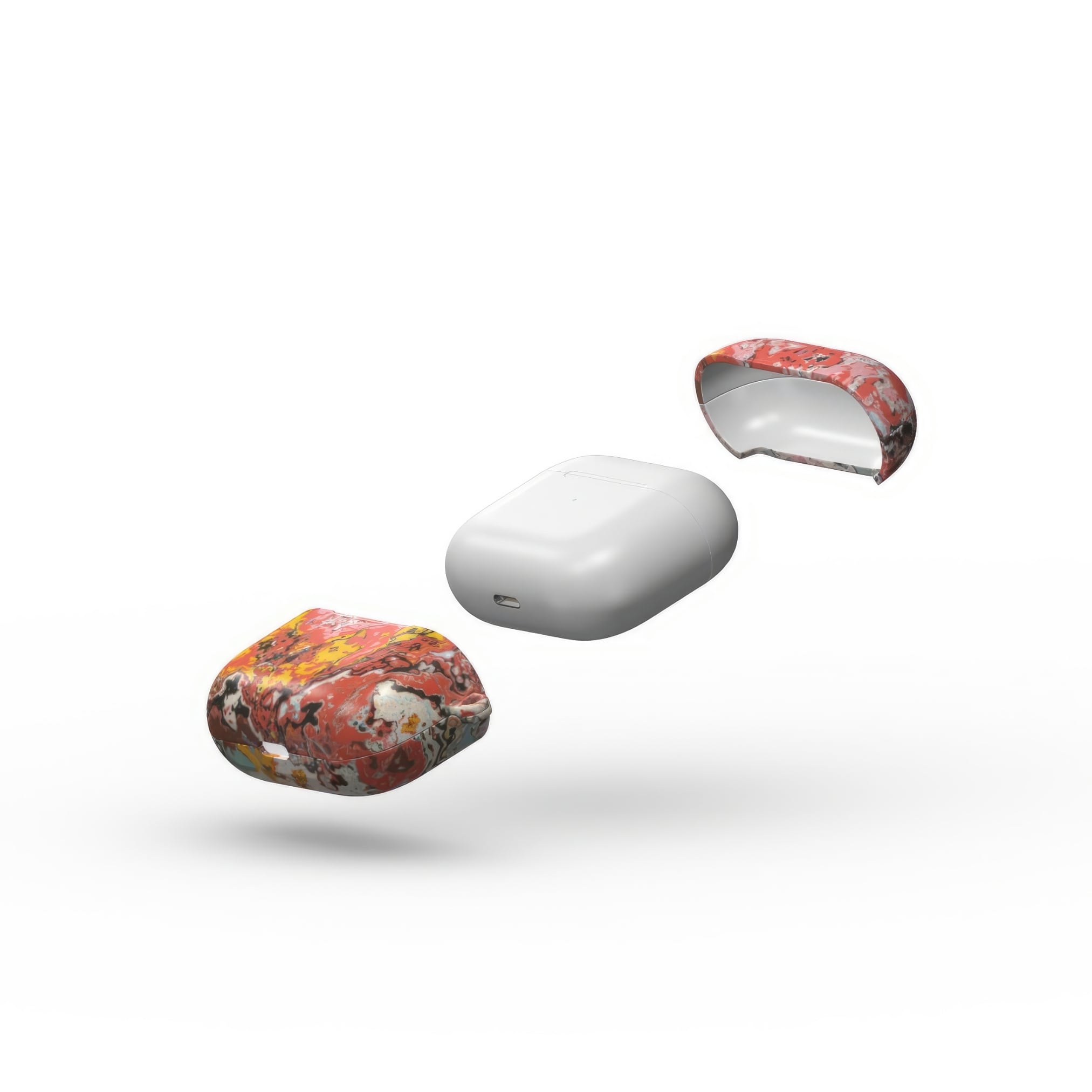 Airpods 3 case closed extend view; Earth in Flux 1 pattern, artistic, abstract marble pattern. Blue and brick red color combination.