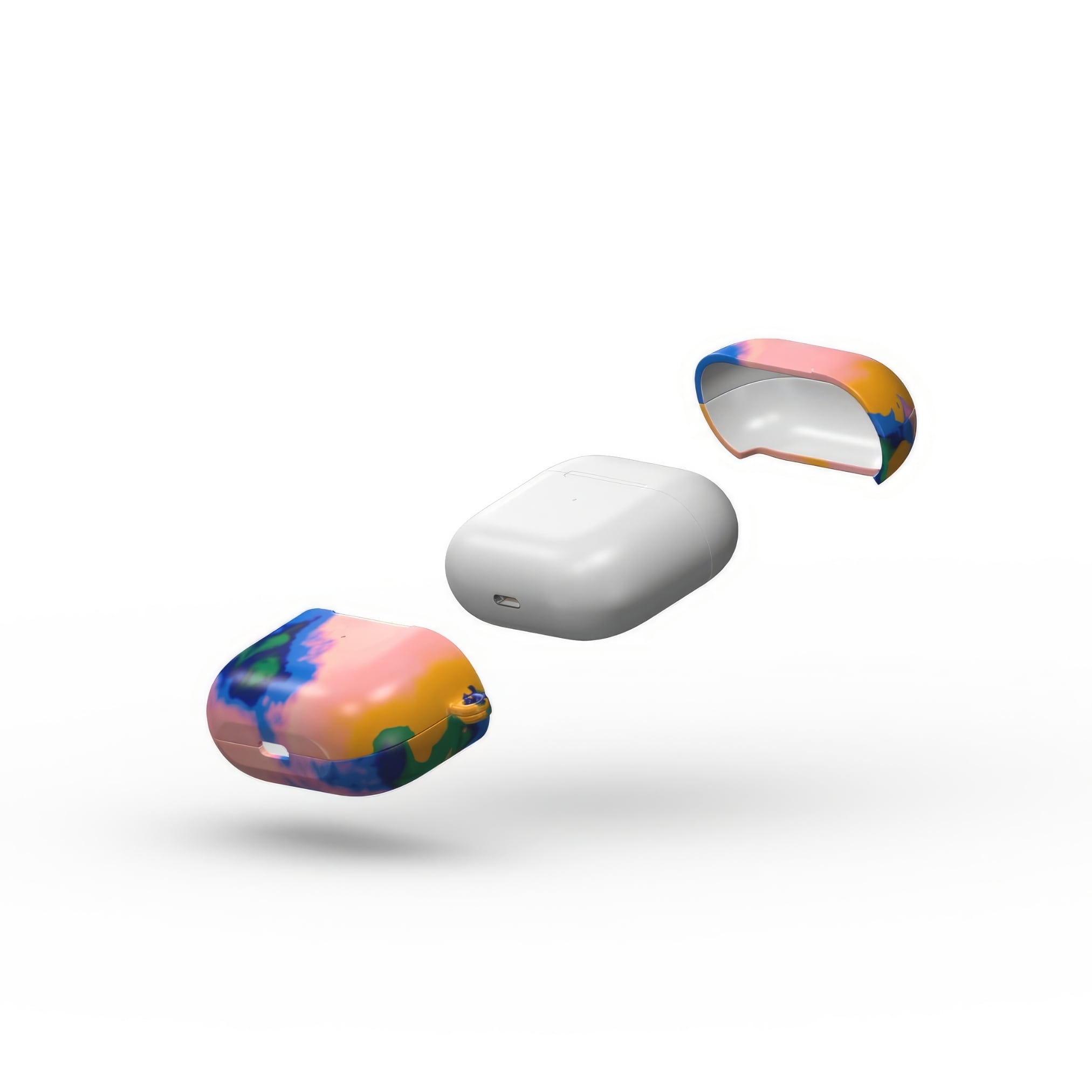 AirPods 3 case extend view; Electricity 1 pattern, artistic, abstract marble pattern. Blue and orange color combination.