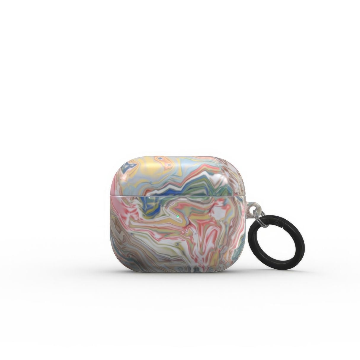 AirPods 3 tough case front closed view; Feel Impress pattern, artistic, abstract marble pattern. Pastel blue, green and red color combination. Inspired by impressionist art. Bold expressive aesthetic design. Colorful and interior fit. Elegant.