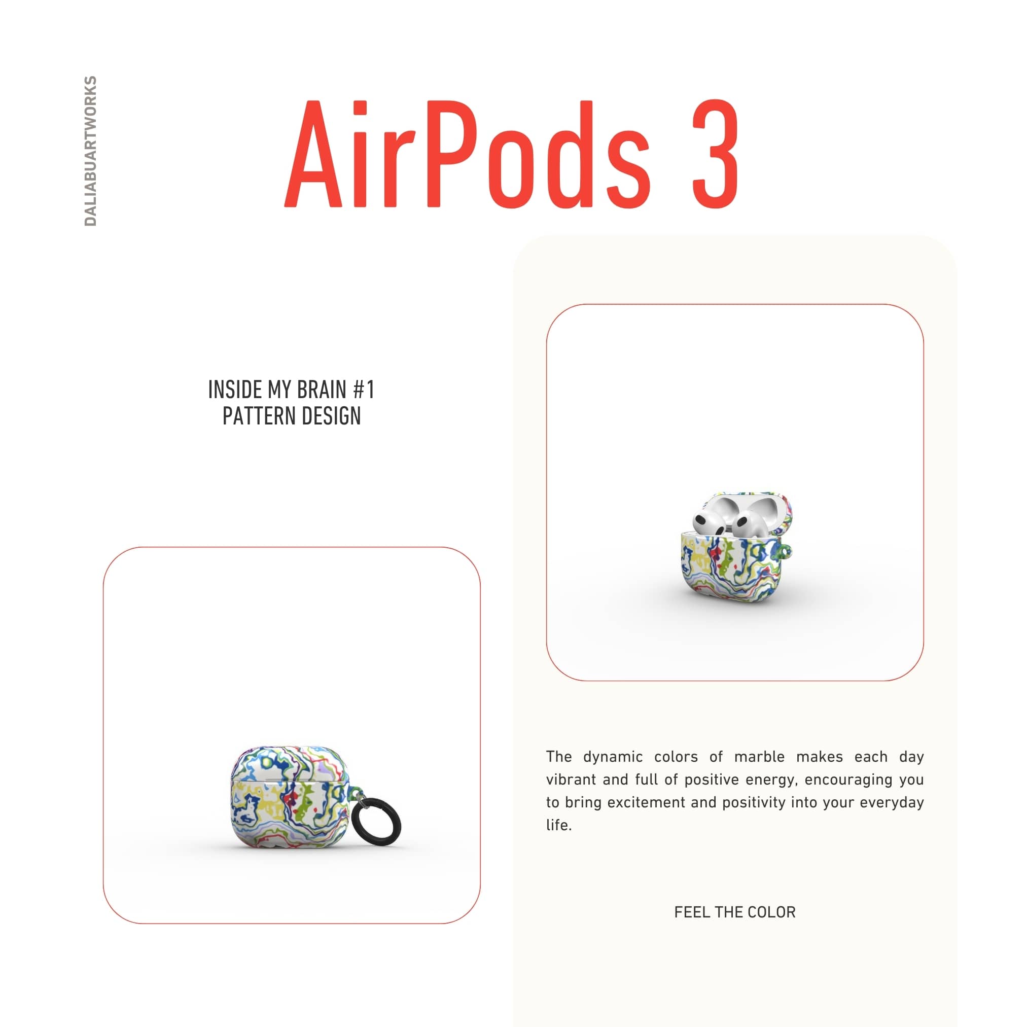 AirPods 3 tough case front view; Inside My Brain 1 pattern, artistic, abstract marble pattern. Mix color combination.