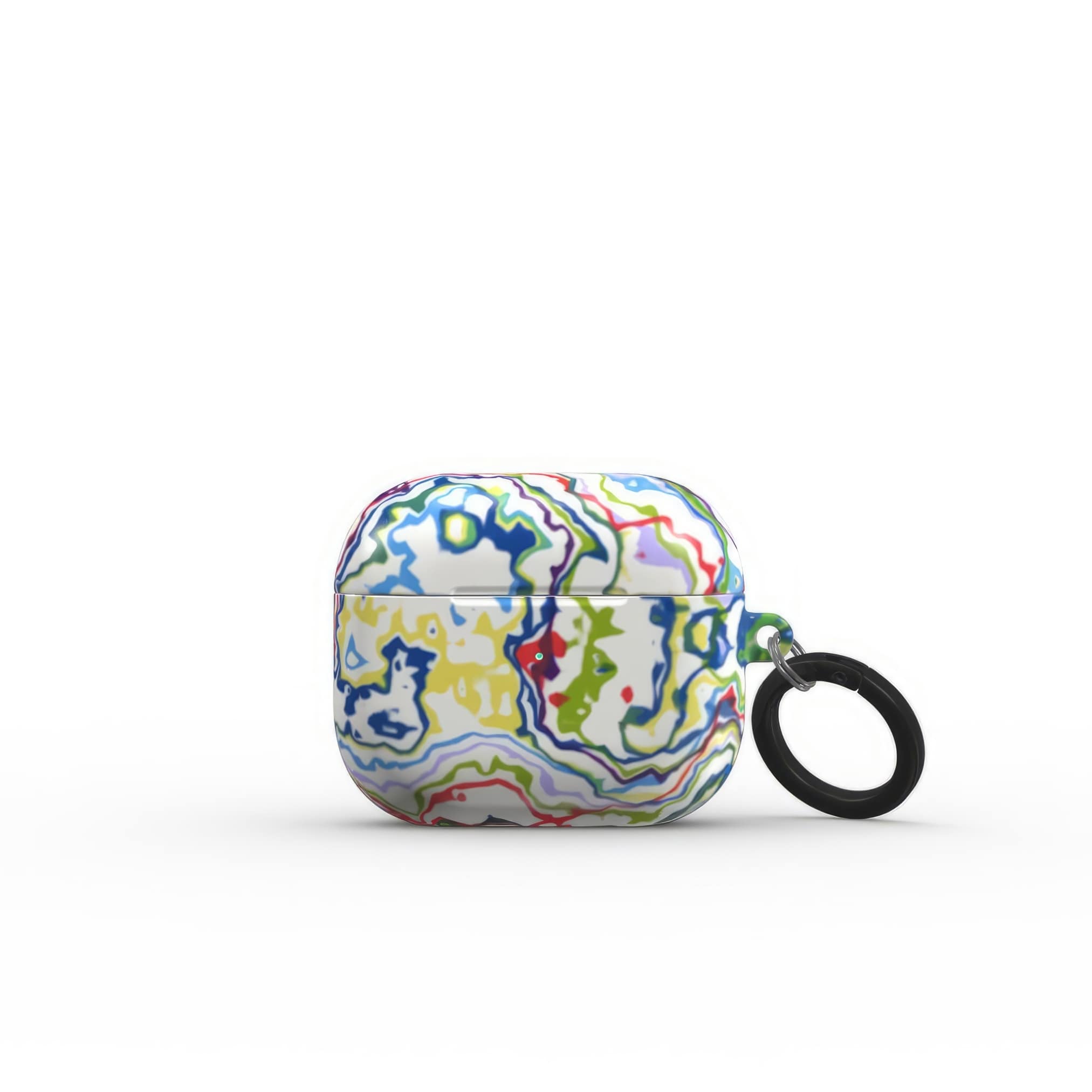 AirPods 3 tough case front closed view; Inside My Brain 1 pattern, artistic, abstract marble pattern. Mix color combination. Bold expressive aesthetic design. Colorful and interior fit. Elegant.