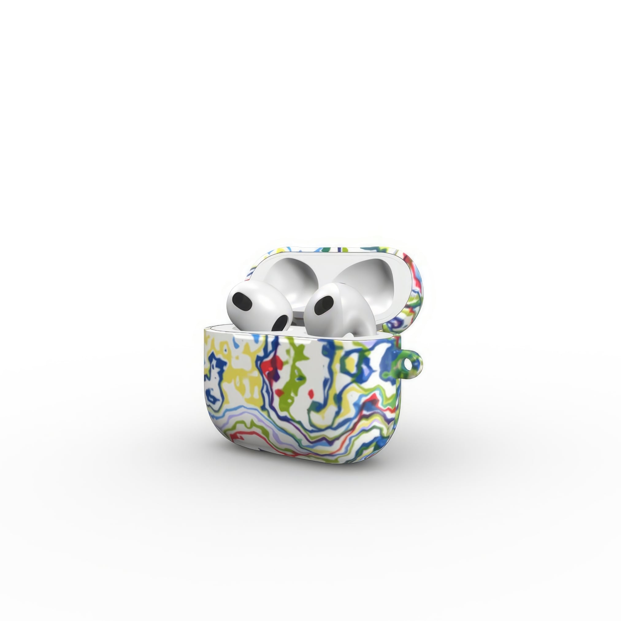 AirPods 3 tough case open side view; Inside My Brain 1 pattern, artistic, abstract marble pattern. Mix color combination.