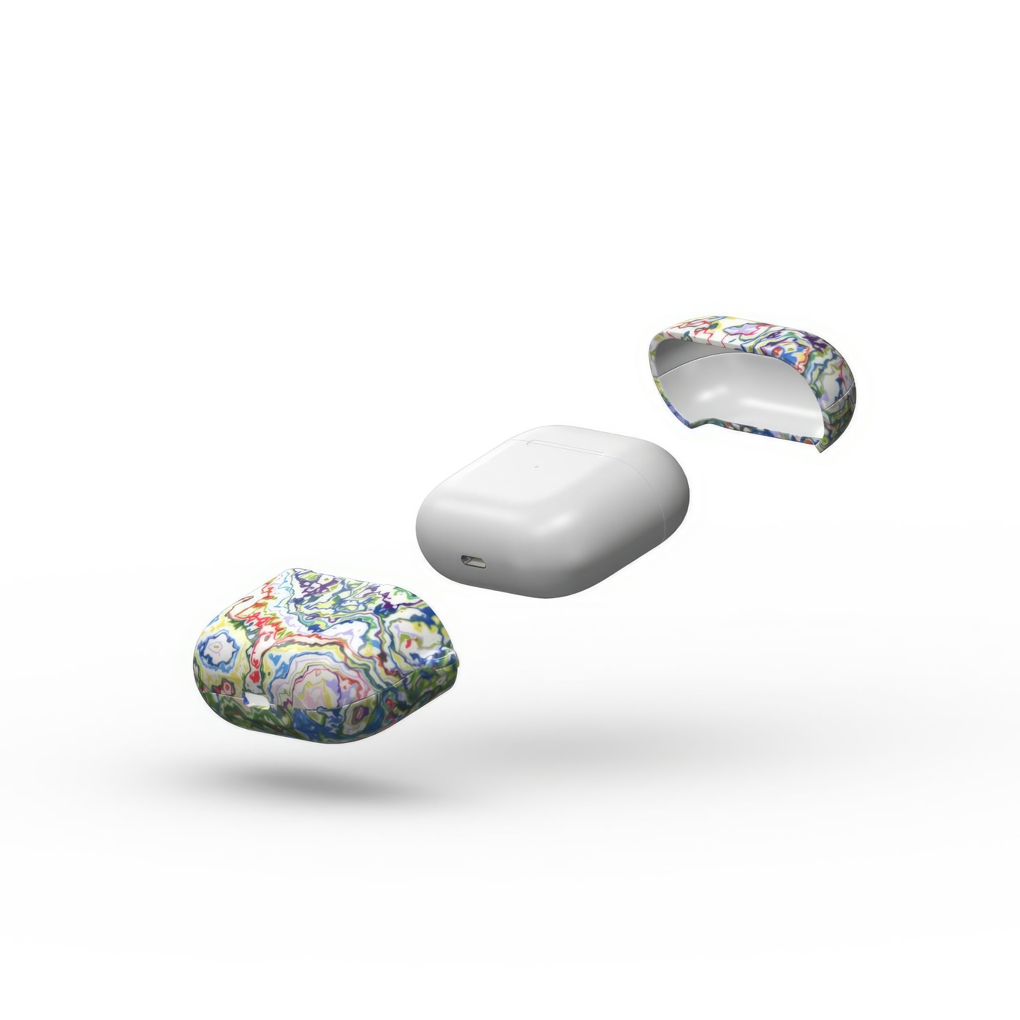 AirPods 3 case extend view; Inside My Brain 2 pattern, artistic, abstract marble pattern. Blue, green and red color combination.