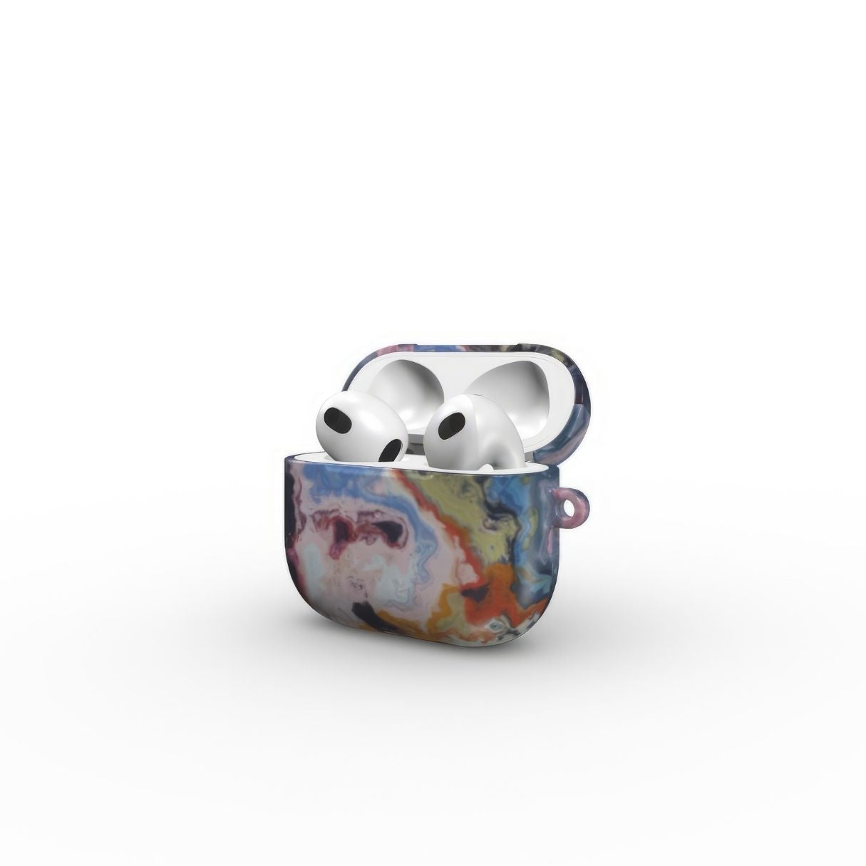 AirPods 3 tough case side view; Molten Berries pattern, artistic, abstract marble pattern. Deep. purple color. Bold expressive aesthetic design. Colorful and interior fit. Elegant.