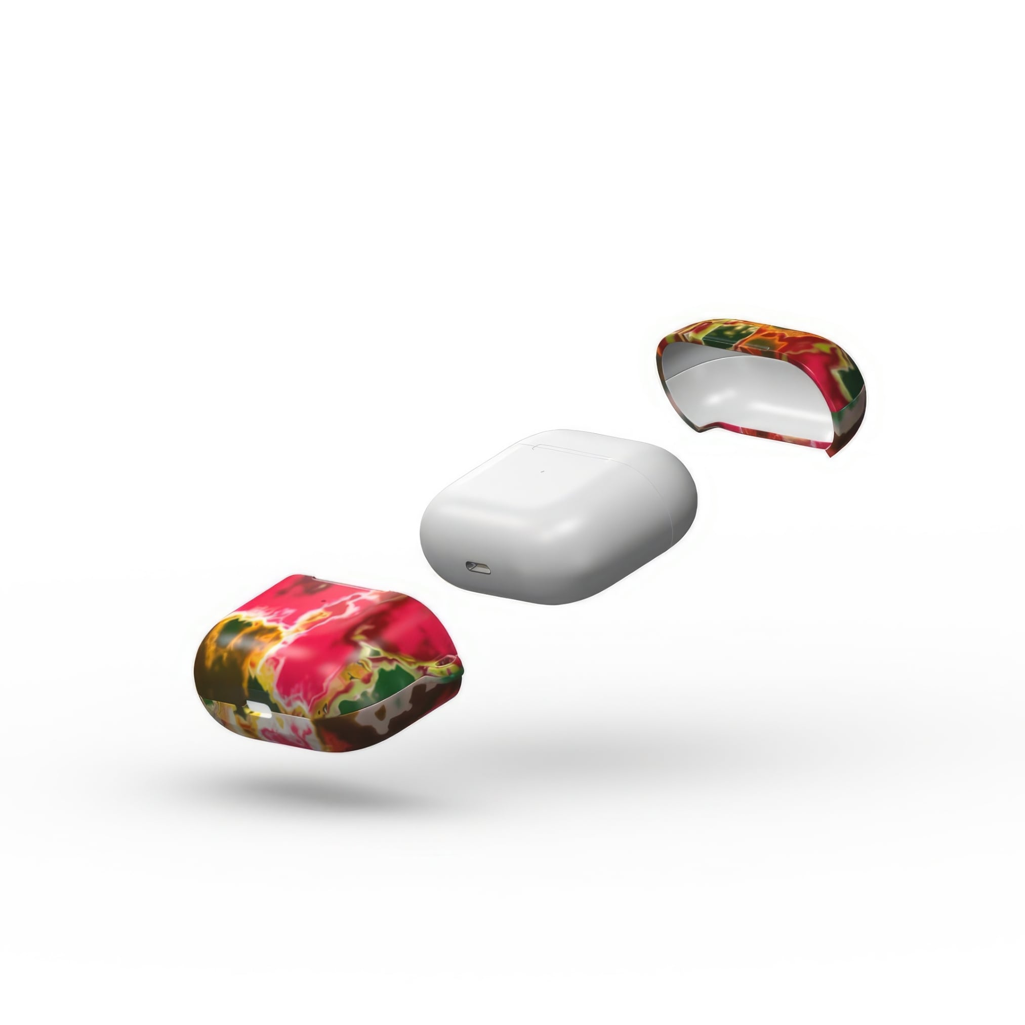 AirPods 3 tough phone case extend view; Neon Pink 2 pattern, artistic, abstract marble pattern. Pink and green color combination.