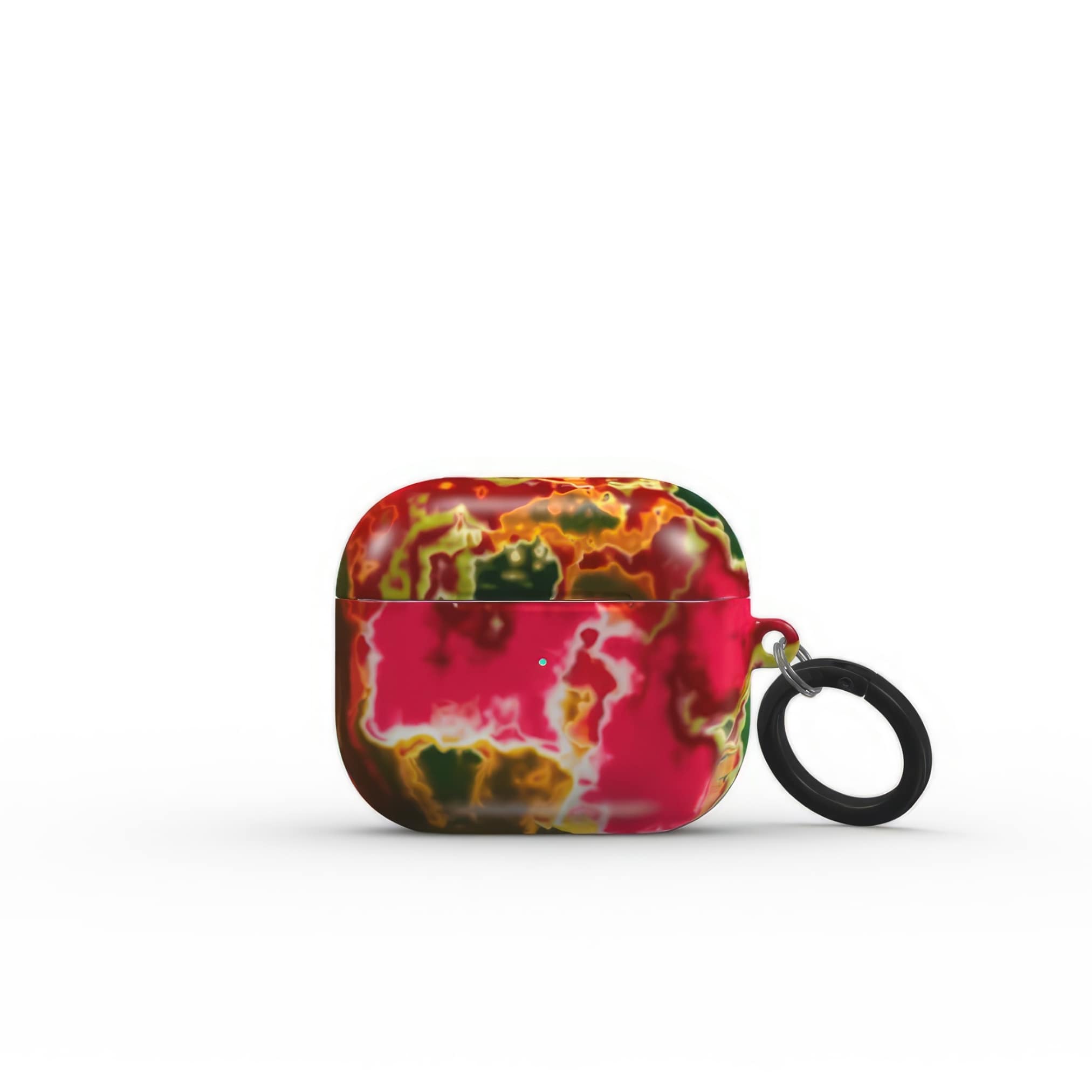 AirPods 3 tough phone case closed front view; Neon Pink 2 pattern, artistic, abstract marble pattern. Pink and green color combination. Bold expressive aesthetic design. Colorful and interior fit. Elegant.
